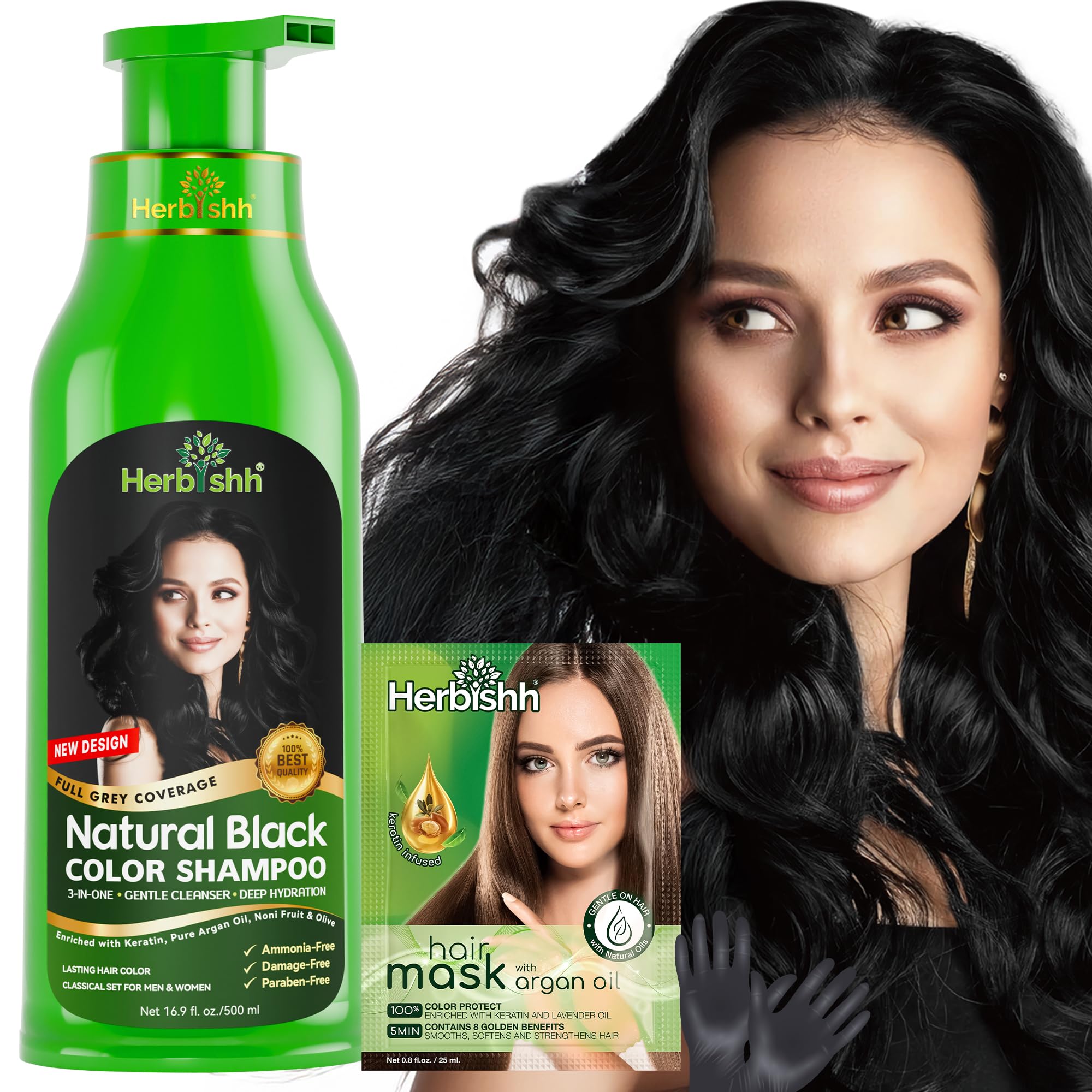 Herbishh Hair Color Shampoo For Gray Hair – Magic Hair Dye Shampoo – Colors Hair In Minutes–Long Lasting–500 Ml–3-In-1 Hair Color–Ammonia-Free | Herbishh (Black)