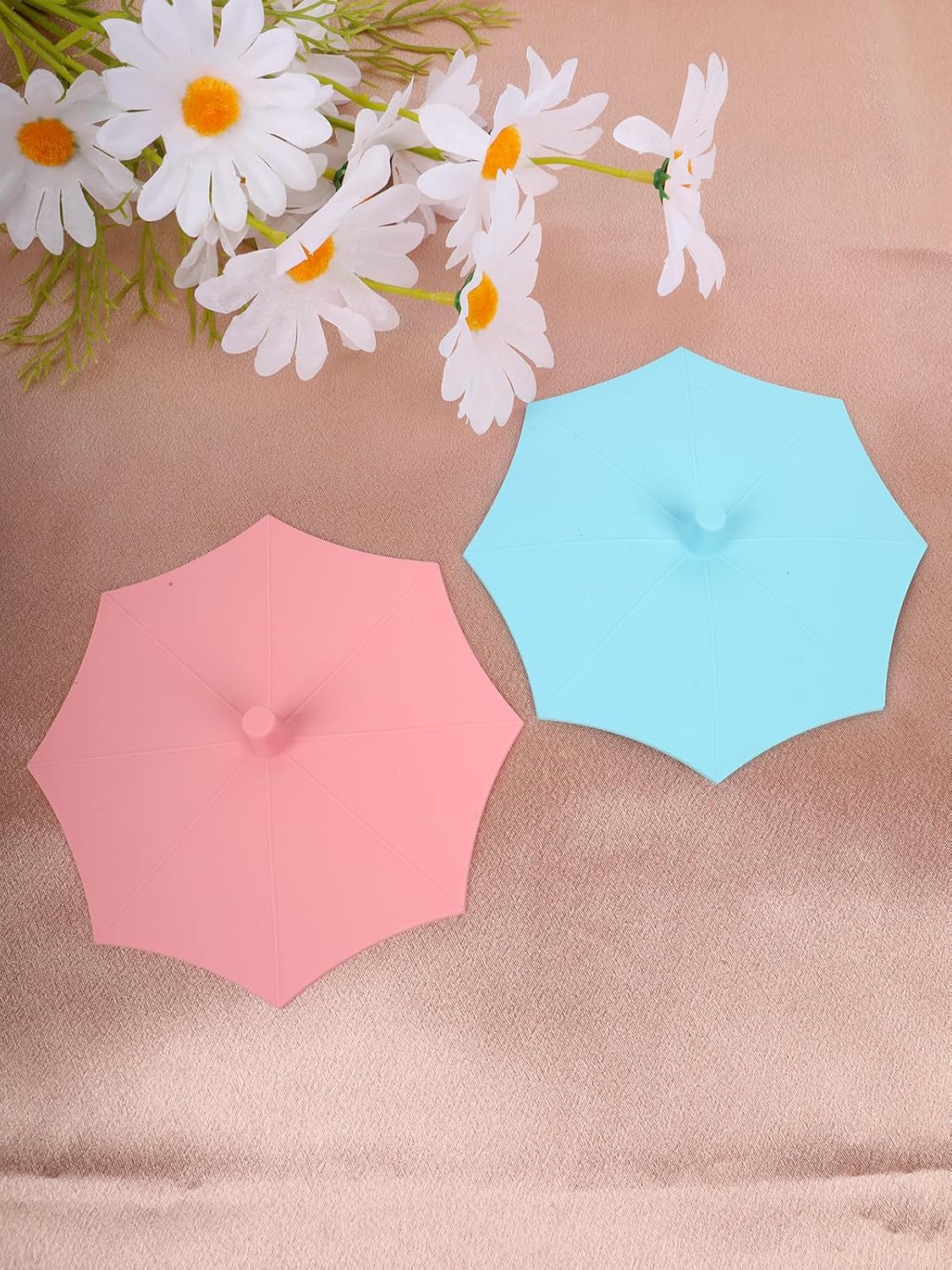 2 Pcs Silicone Cup Covers 5×5 Inch Multicolor Silicone Lids for Mugs Cups Tea Pots (Pink and Blue)