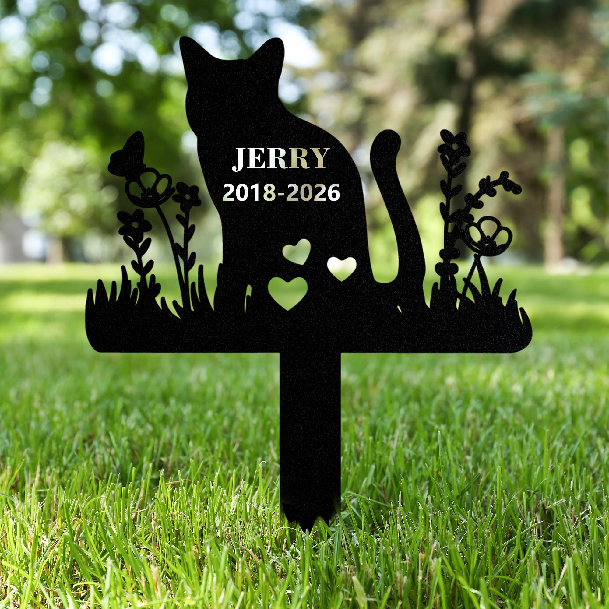 AGEUIRPOD Personalised Cat Grave Markers Pet Headstones for Cats for Lost Cat Sympathy Gift Waterproof Cat Grave Markers Outdoor, Dog Memorial Gift, Customized Flowers Cat Memorial Burial Stake