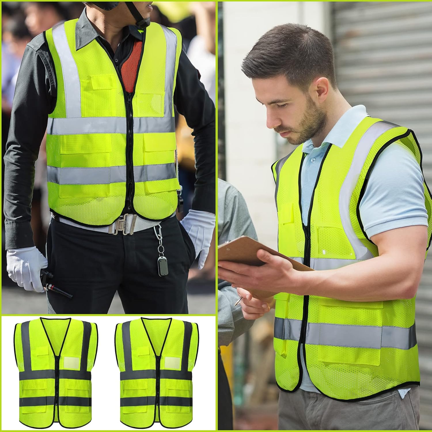Newcotte 40 Pack Safety Vests Bulk Yellow Reflective High Visibility Vest with Mesh Pocket Zipper, Hi Vis Silver Strip for Men, Neon - Image 6
