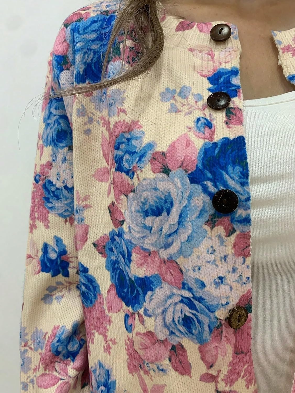 QJQ Women's Leopard Floral Cardigan Sweaters Lightweight Long Sleeve Color Block Button Down Sweater 2026
