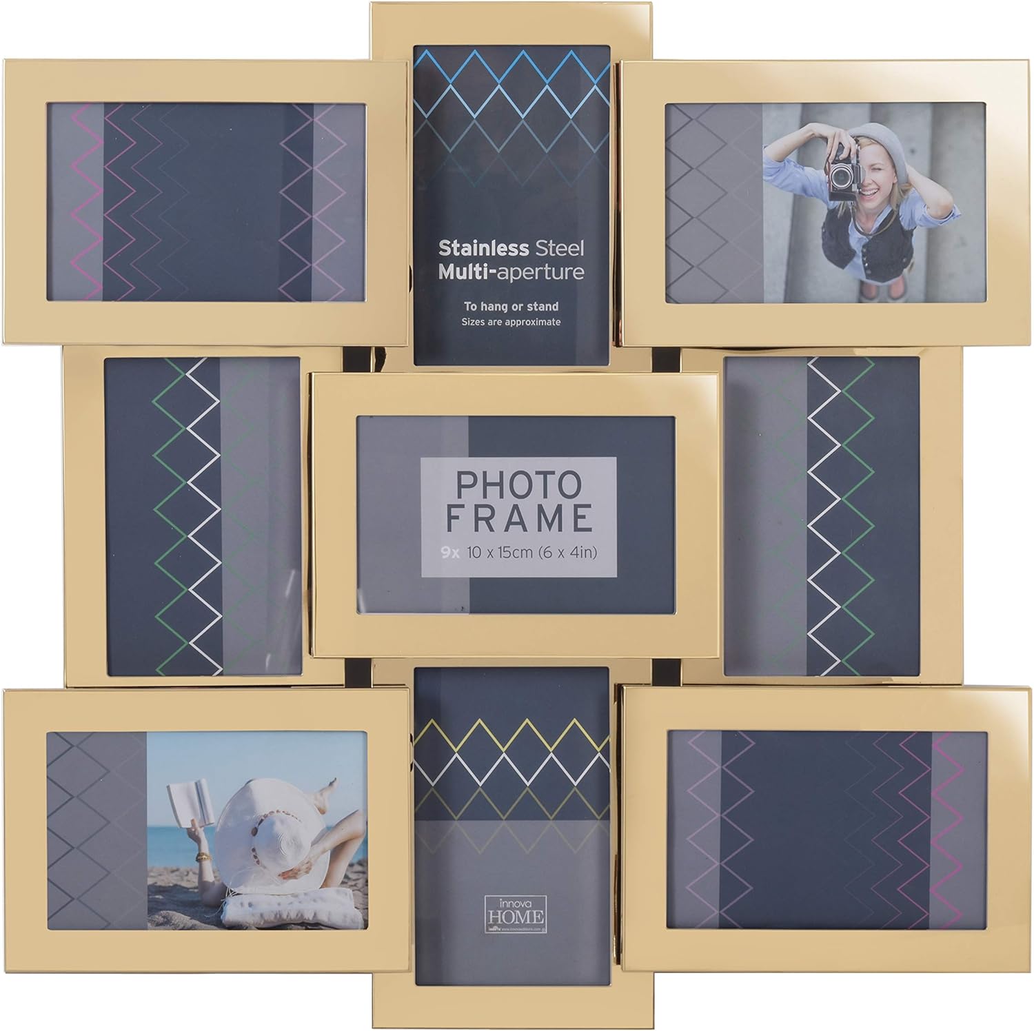 Innova 9 Aperture 6x4 (10x15cm) Gold Photo Frame. Stainless Steel