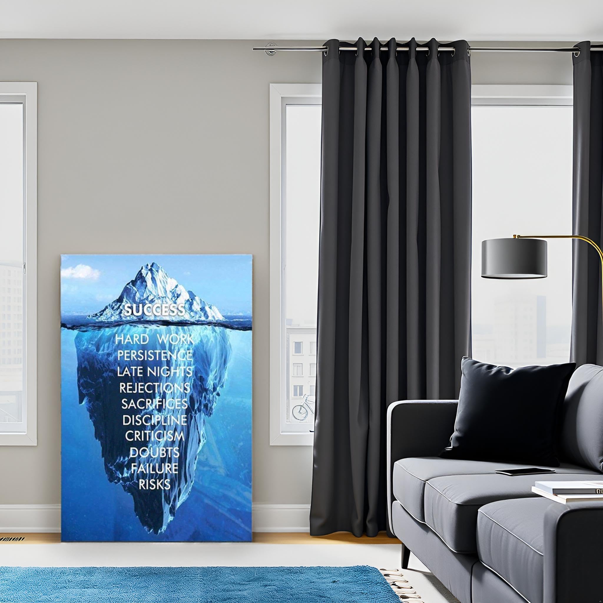 Impresión en lienzo con citas inspiradoras de gran tamaño con lema positivo de Iceberg, para oficina, sala de estudio, decoración de pared, dormitorio (24 x 36 pulgadas (ancho x alto)
