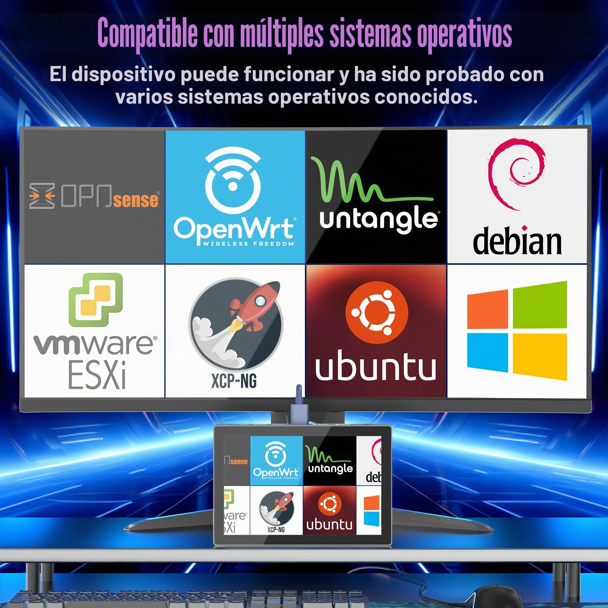 Mini PC Win 11 Pro, 12th Gen N95 (3.4 GHz), Pantalla de 7 Pulgadas 8GB RAM 128GB eMMC con Batería, USB-C Mini Computers, 2.5GbE LAN Desktop Computer, Dual Display 4K 60Hz HDMI BT WiFi 5
