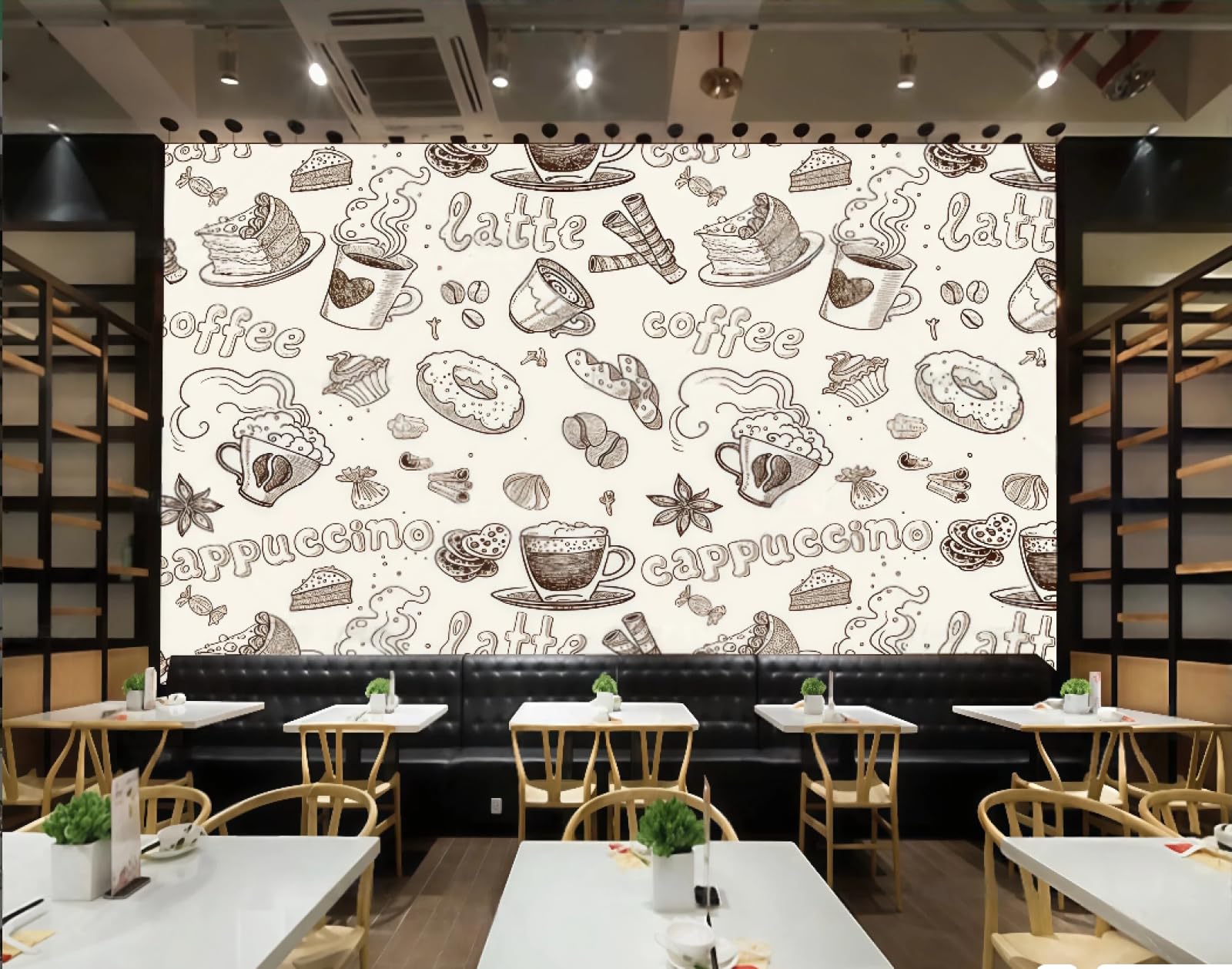 Xdoubao 3D Wallpaper Fashion Graffiti Letters Hand-Painted Dessert Bakery Mall Coffee Shop Background Mural Western Restaurant Wallpaper,,300X210cm