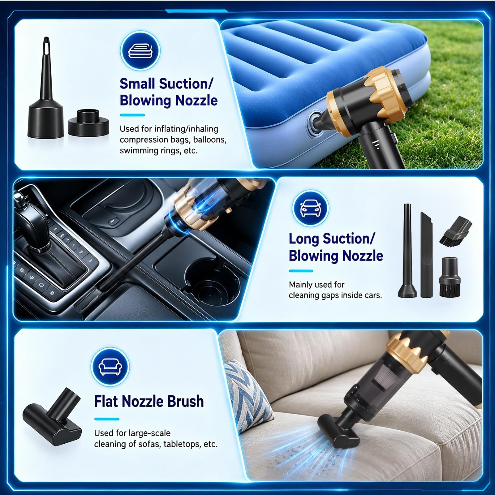 Handstaubsauger Akku Autostaubsauger Auto Stark, Mini Staubsauger Kabellos 26000Pa 4-in-1, Car Vacuum Cleaner Air Duster, Tragbar, Leicht und Wiederaufladbar für Auto, Zuhause und Haustiere