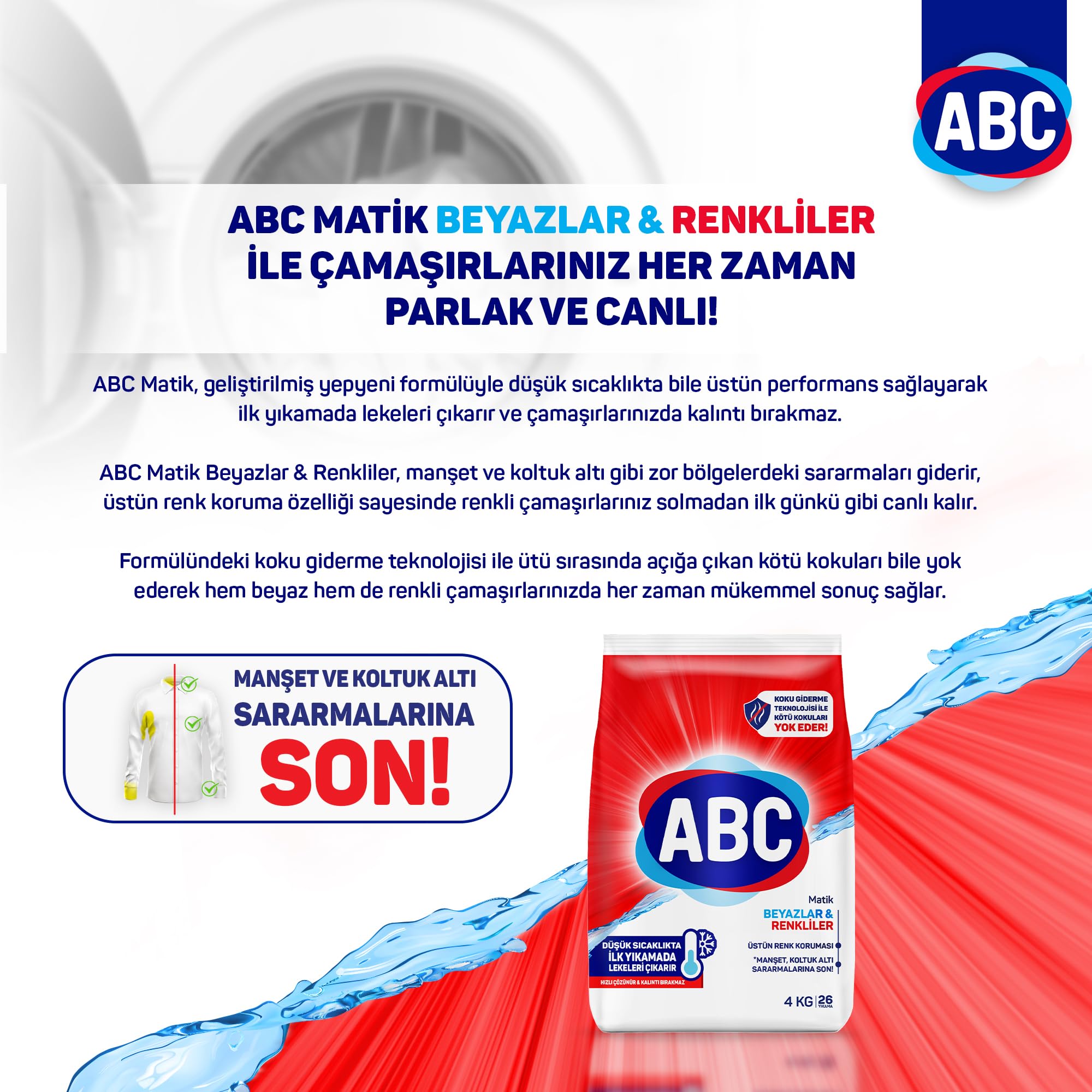 ABC DETERJAN Matik Beyazlar & Renkliler Çamaşır Deterjanı 4 Kg