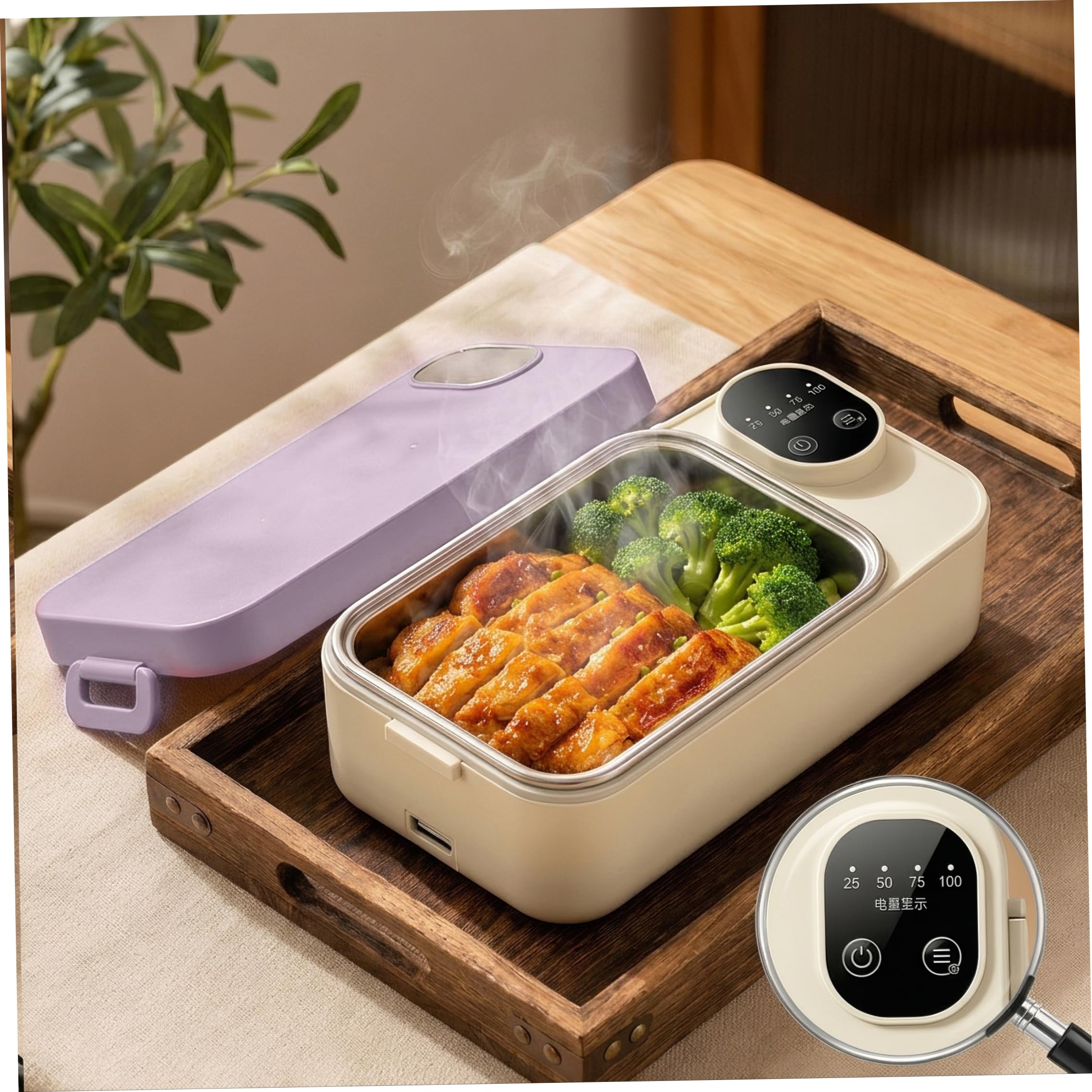 Fiambrera recargable, calentador de alimentos portátil autocalentable