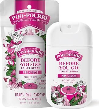 Poo-Pourri Before-You-Go Pocket Toilet Spray, Travel Essentials, Pink Citron, 1 Fl Oz, Up to 50 Uses, On-The-Go Bathroom Odor Deodorizer with Essential Oils, TSA Approved Size
