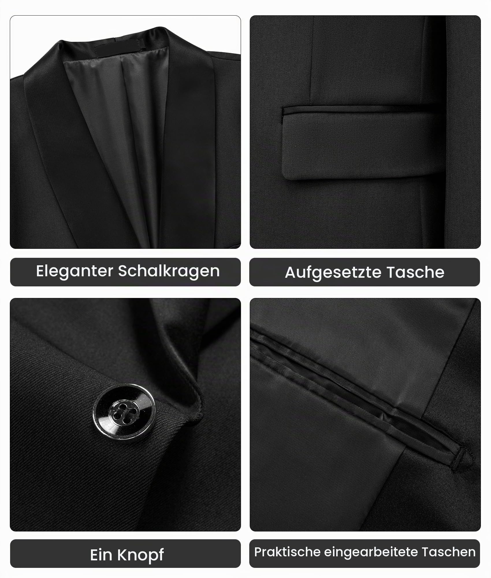 Sakko Herren Slim Fit, Eleganter Blazer mit Schalkragen, Einknopf-Anzugjacke für Hochzeit Business Party, Moderner Herrenblazer Einzeln