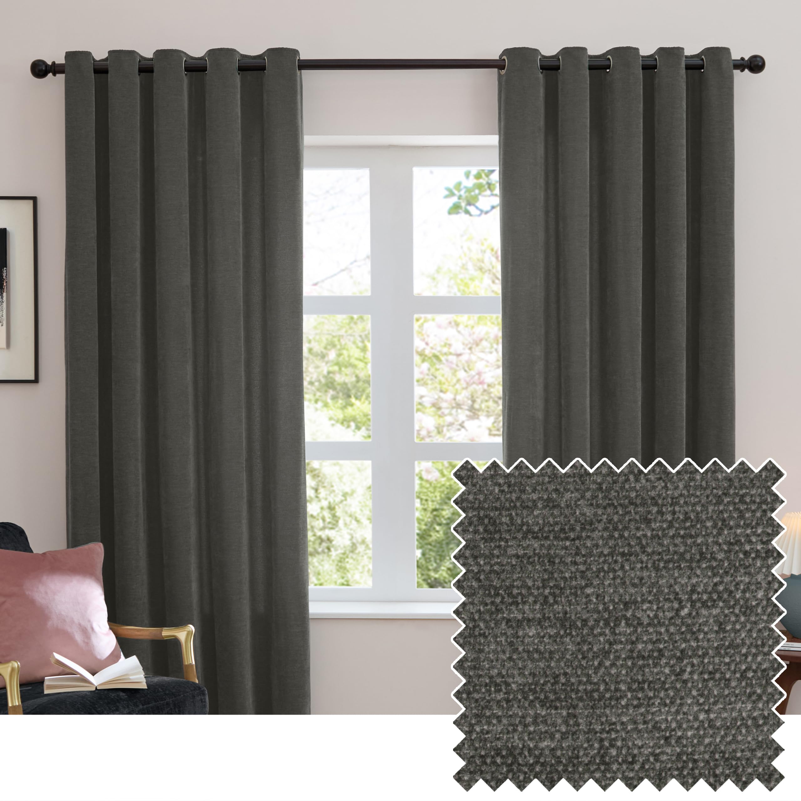 Furn - Curtains - Soft Chenille Blackout Eyelet - Grey - 229cm