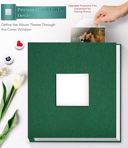 Miniatura 24 de Álbum de fotos autoadhesivo para fotos de 3 x 5, 4 x 6, 5 x 7, 8 x 10, 40 páginas, cubierta de lino con ventana de exhibición, libro de fotos, Negro