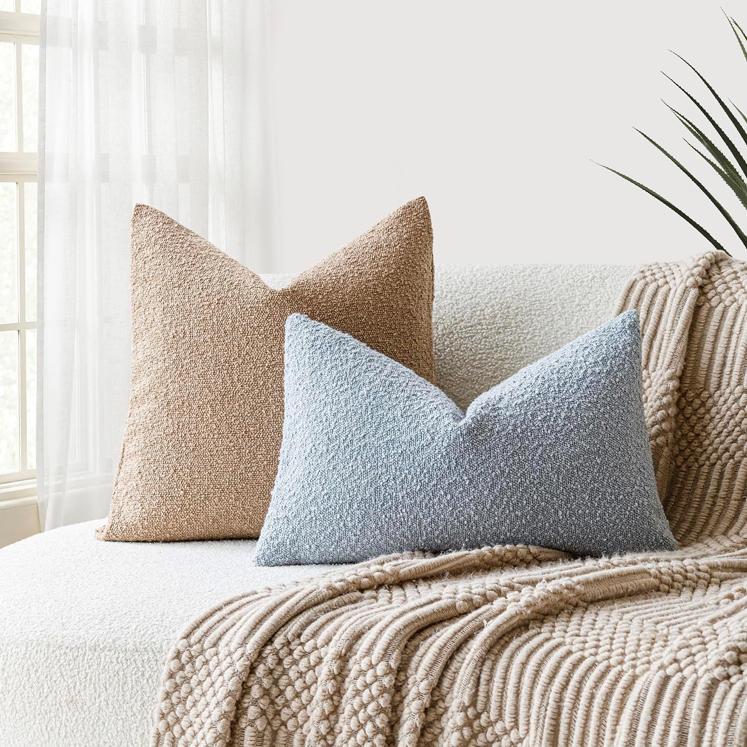 Foindtower Modern Textured Boucle Lumber Throw Pillow Covers Accent Solid Decorative Pillow Cases Cozy Couch Cushion Case for Sofa Bed Living Room Home Decor, 12 x 20 Inch, 1PC, Light Blue - Image 5