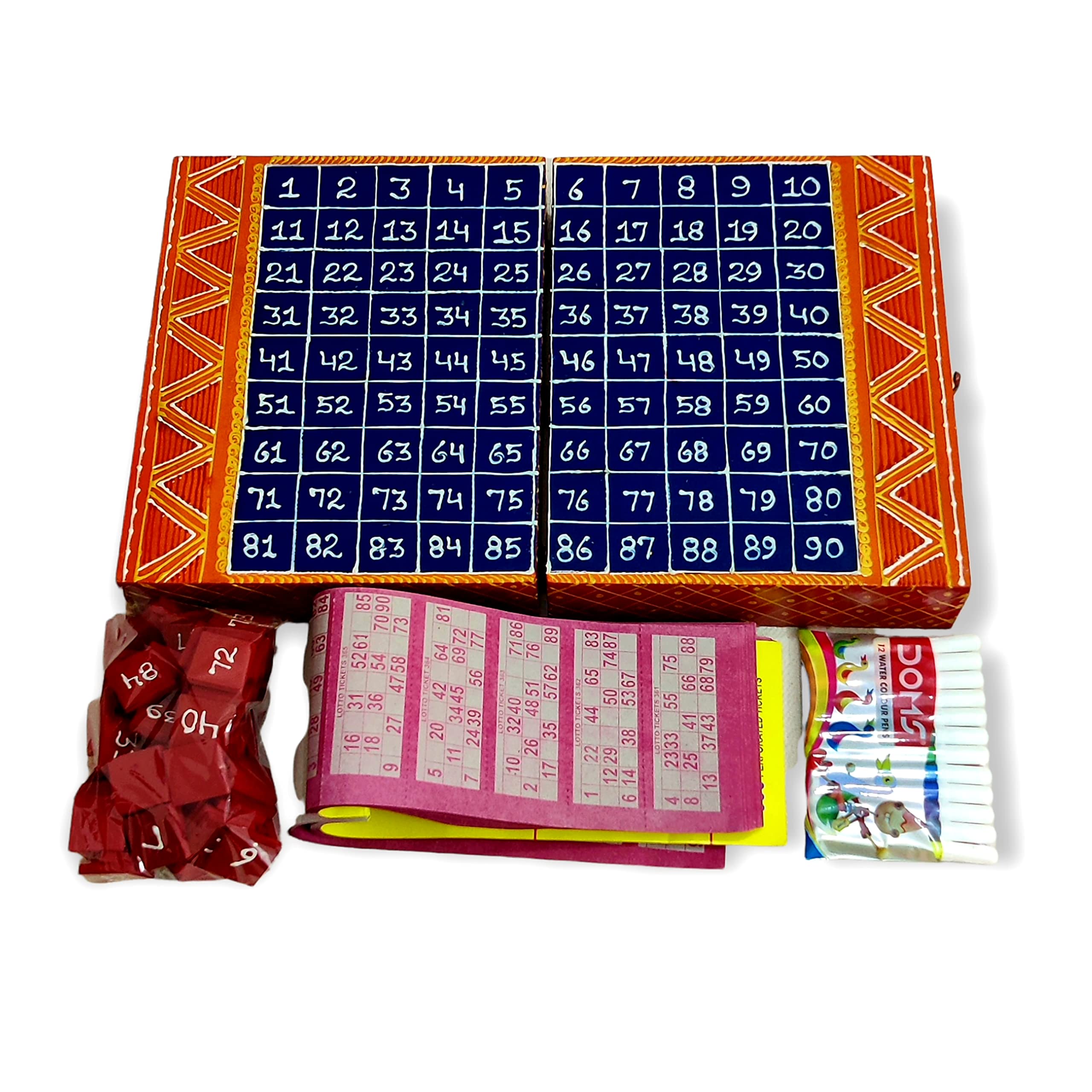 Royal Indian Art- Classic Handcrafted Wooden Tambola Board Game/Family Game/Housie Game Box/Kitty Party Game with 90 Tokens,Tickets and Sketch Pens (B0BC4RQ9D6) Amazon Price History, Amazon Price Tracker