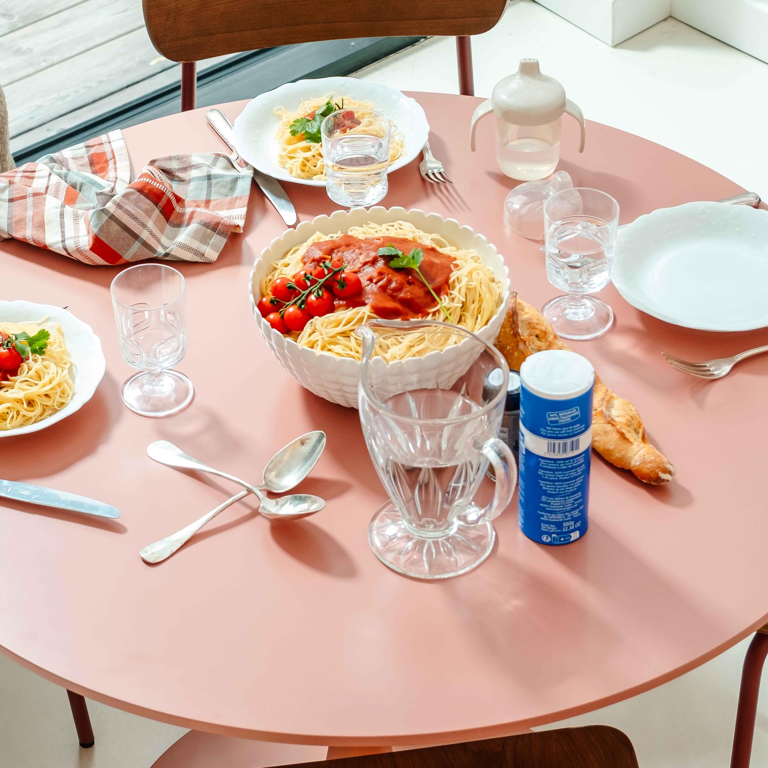 Oviala Table à Manger Ronde 4 Personnes D100 cm Rose Saumon