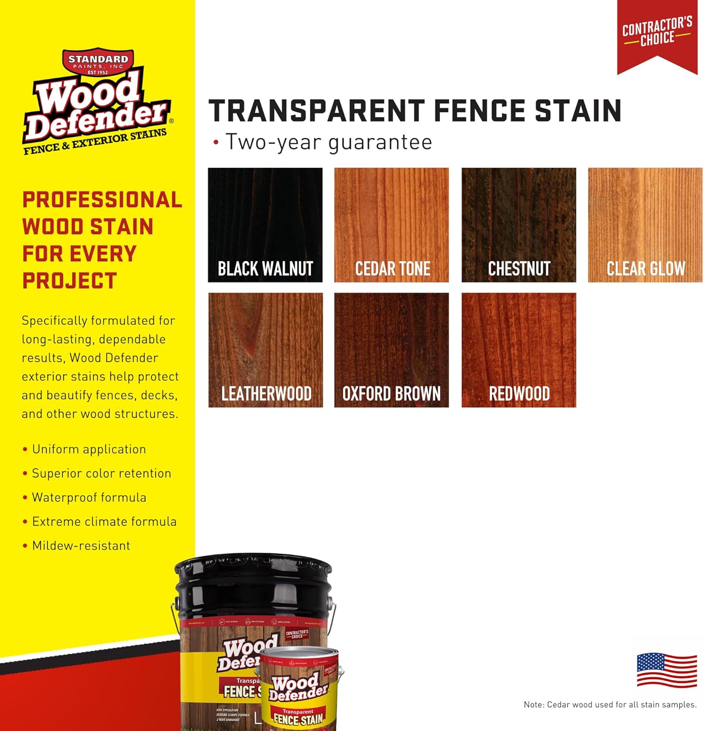 Wood Defender Transparent Fence Stain and Seal Oxford Brown 5-Gallon | Oil-Based Exterior Fence Coating | Long-Lasting Color Protection for Wood Fences