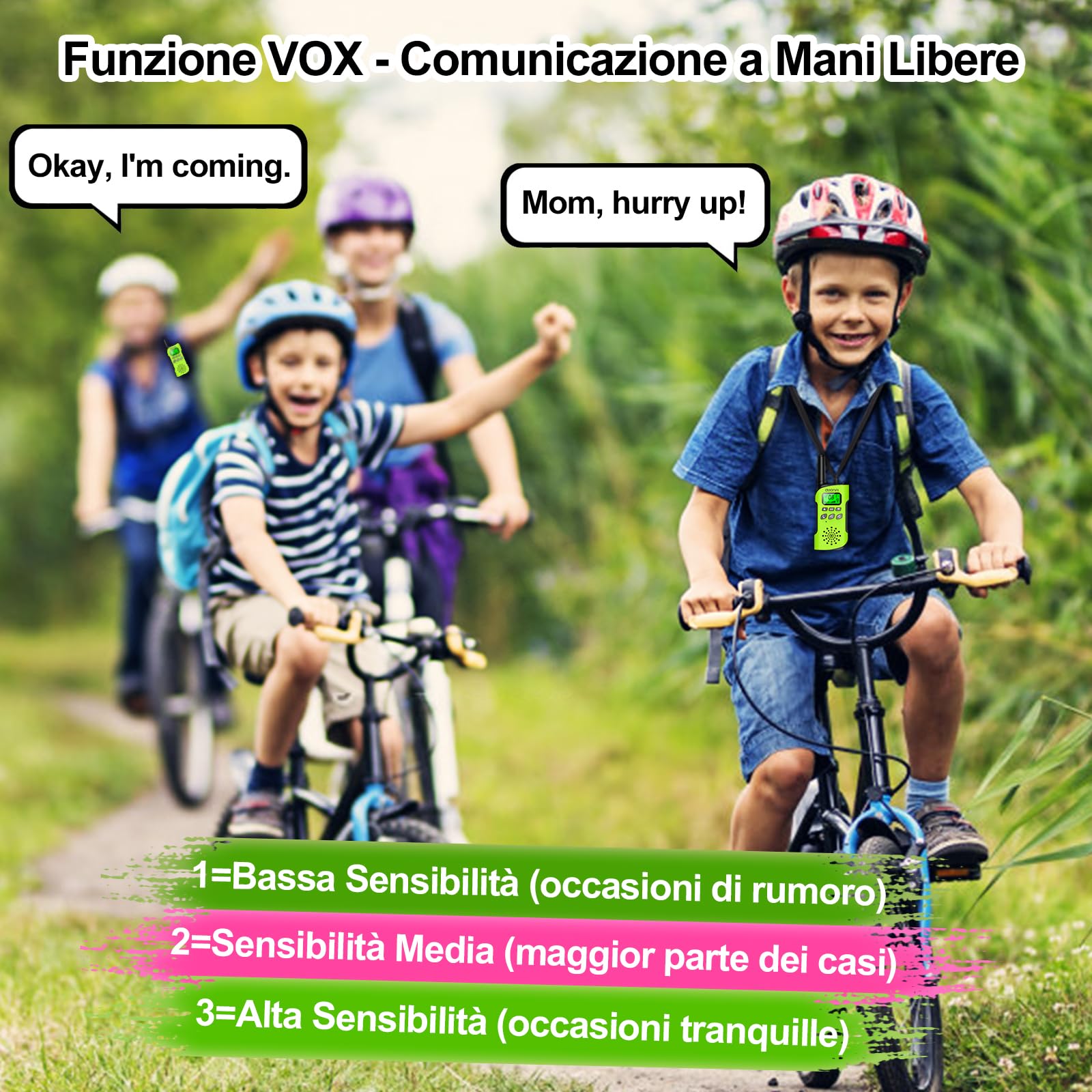 Walkie-Talkie per Bambini, AWANFI Walkie Talkie Ricaricabile con Batteria, Torcia, Funzione SOS e VOX, Walkie-Talkies per Campeggio/Avventure, Regali per Bambini da 3 a 12 Anni