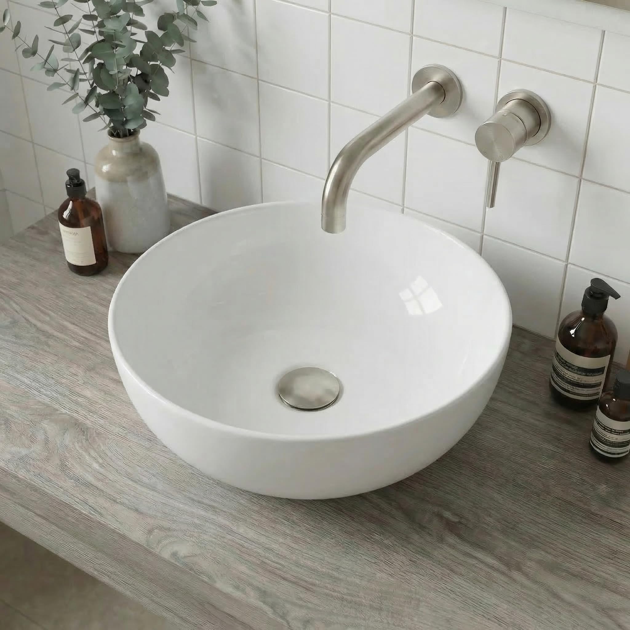 Affine® Countertop Basin for Bathroom and Cloakroom Hand Wash Basins Sink Modern White Gloss Round, 360 x 360mm