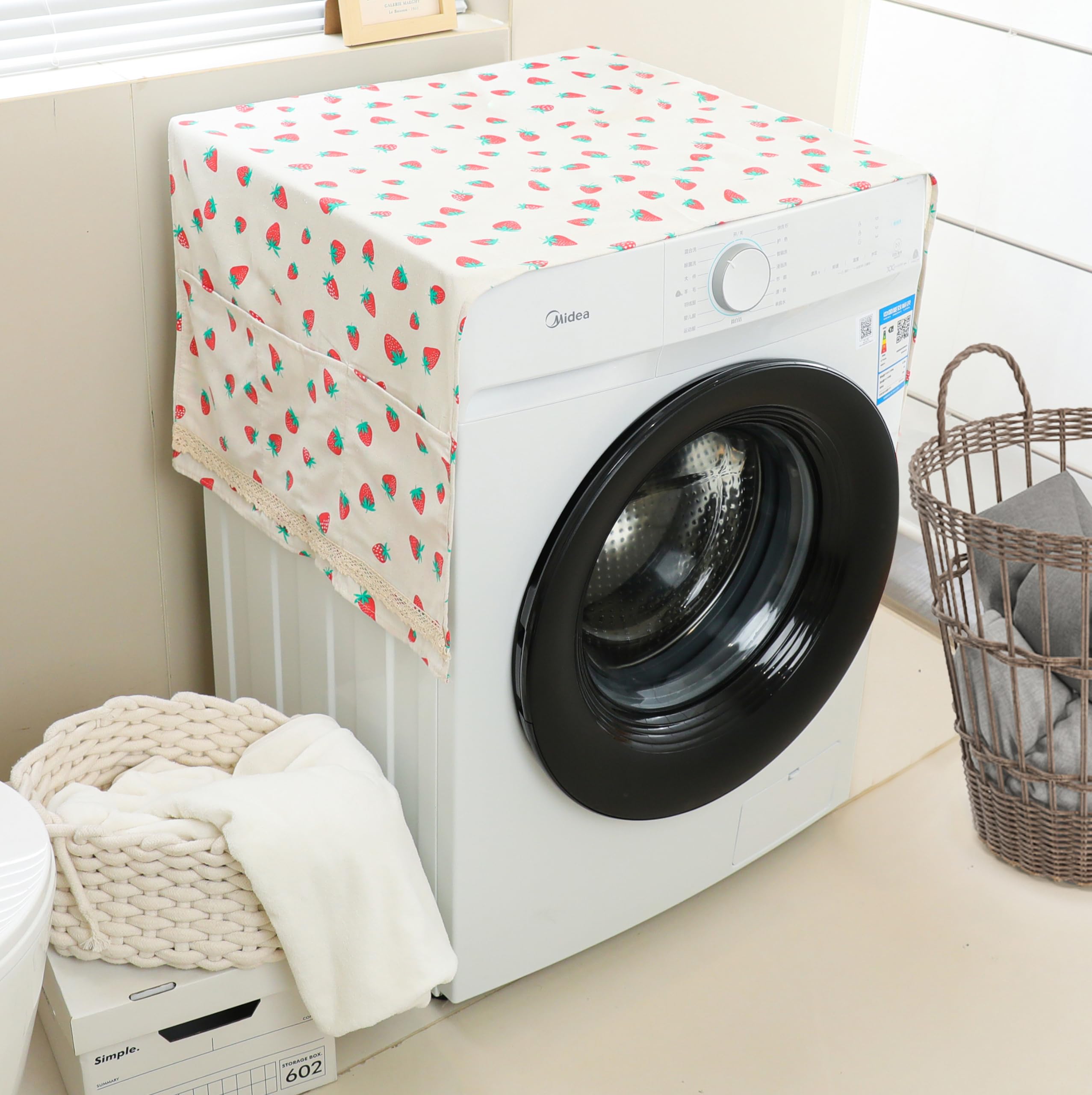 House of Quirk Dust-Proof Refrigerator Cover Cotton Washing Machine Top Protector with Side Storage Bags Universal Cover Cloth (130 x 55cm, White Strawberry) (B0CDRD7MBV) Amazon Price History, Amazon Price Tracker