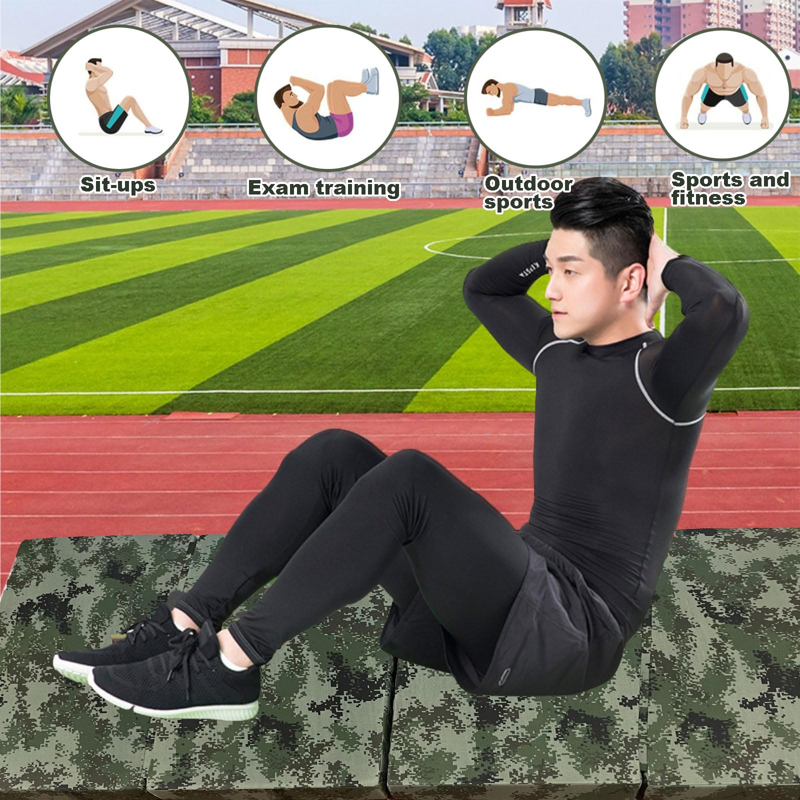 Gimnastyka Mat Tri-fold Camouflage Mat 10 Cm Grubość Wytrzymałego Szumu Oxford Tkanina Do ćwiczeń Na Siłowni, ćwiczenia Fizyczne W Szkole, Gimnastics Rolling Skilling(Size:200x100x10cm（6.6x3.3x0.3ft）)