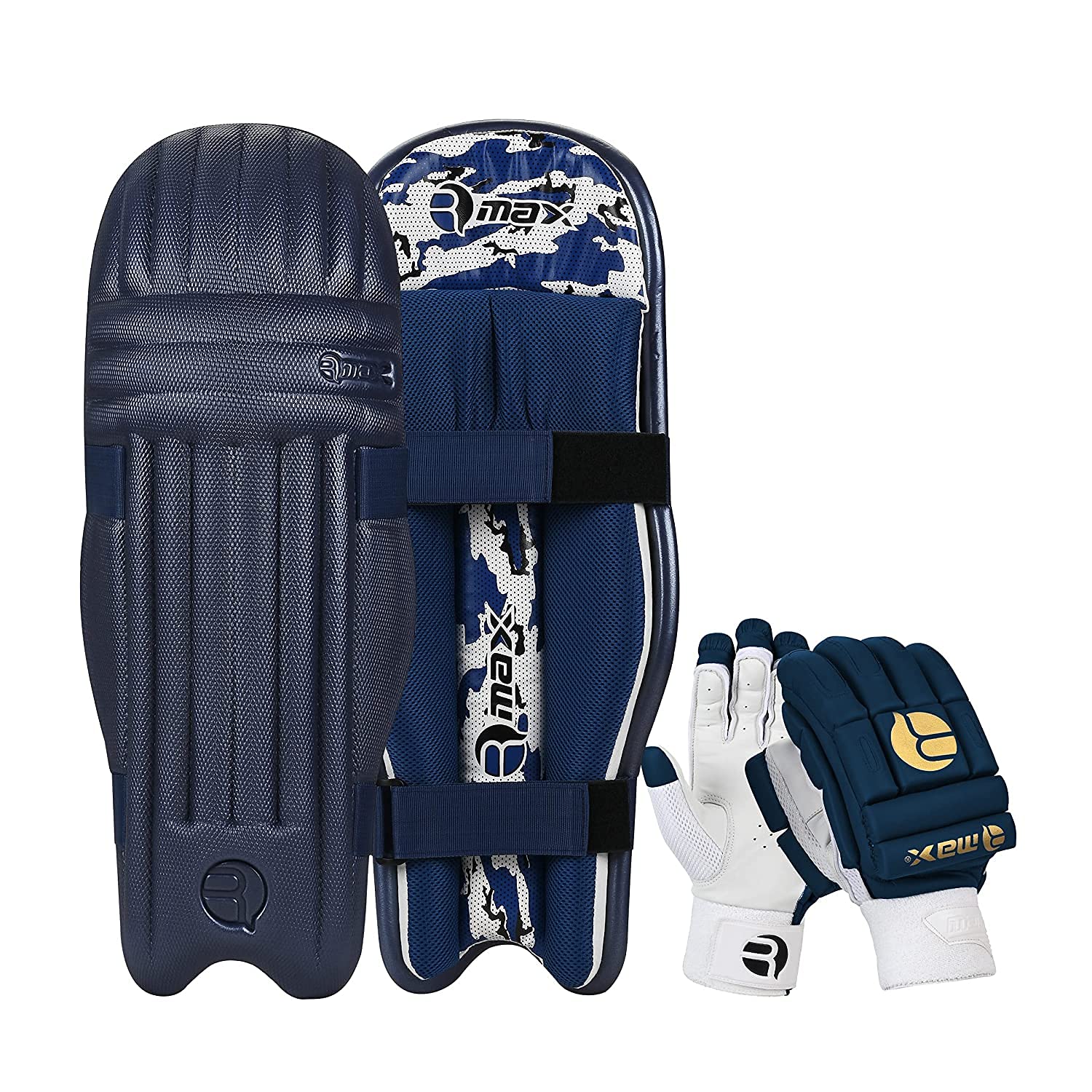 Rmax Navy Cricket Batting Legguard & Navy Gloves Combo for Men Superior Grip, Optimum Protection, Ventilated Palm, Lightweight Design(Neavy Blue & White) (B095WK1XPG) Amazon Price History, Amazon Price Tracker