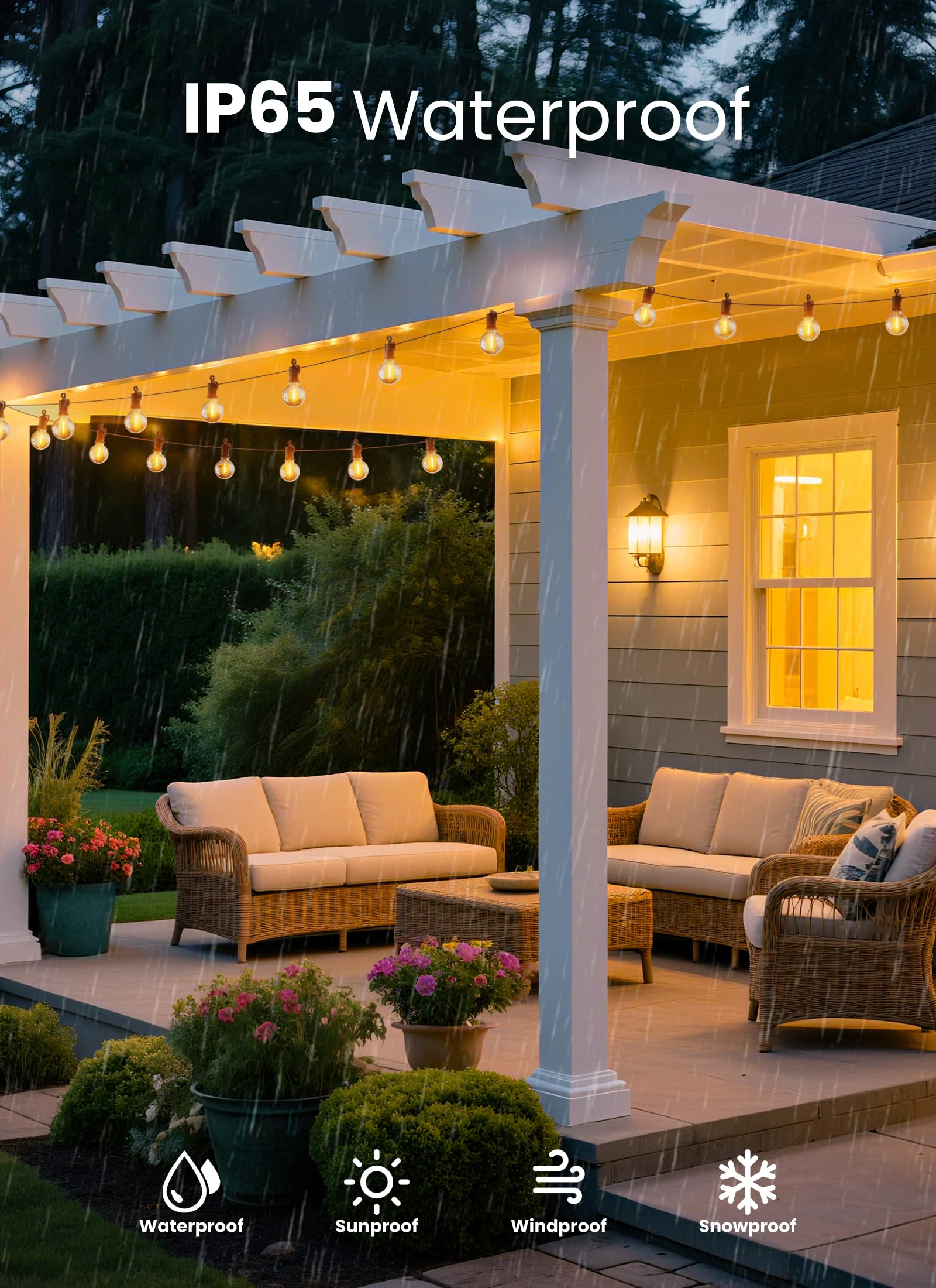 The SmartDawn 100ft outdoor string lights offer a warm, vintage glow with durable, weather-resistant construction.