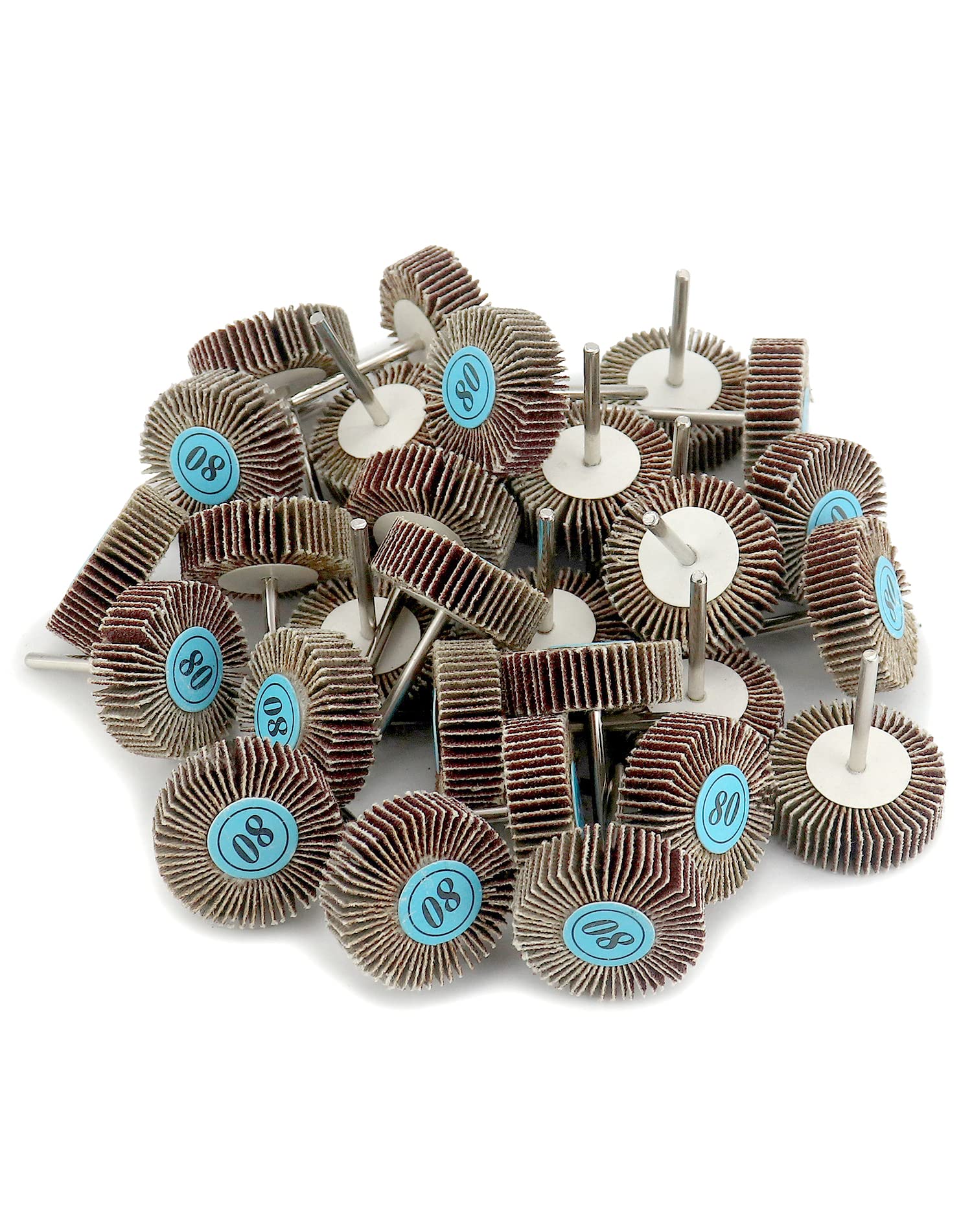 QWORK® 30 piezas rueda de lija, cepillo abrasivo laminado, 32 x 10 x 3 mm, grano 80 para herramientas rotativas