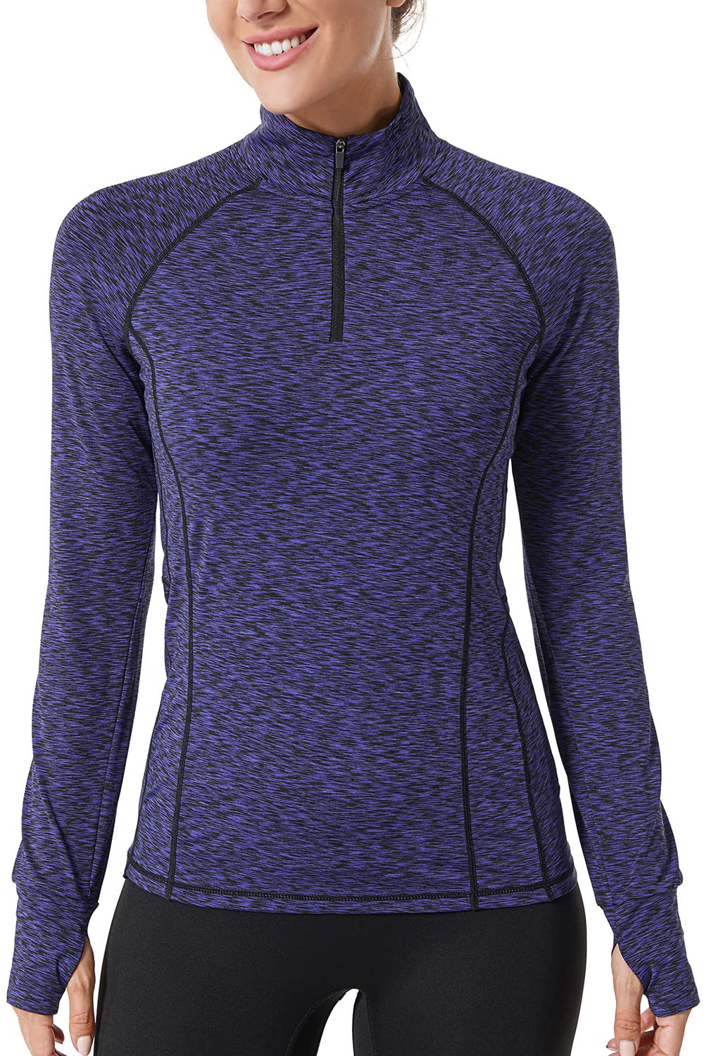 Zengjo Womens Quarter Zip Long Sleeve Workout Tops 1/4 Zip Running Pullover