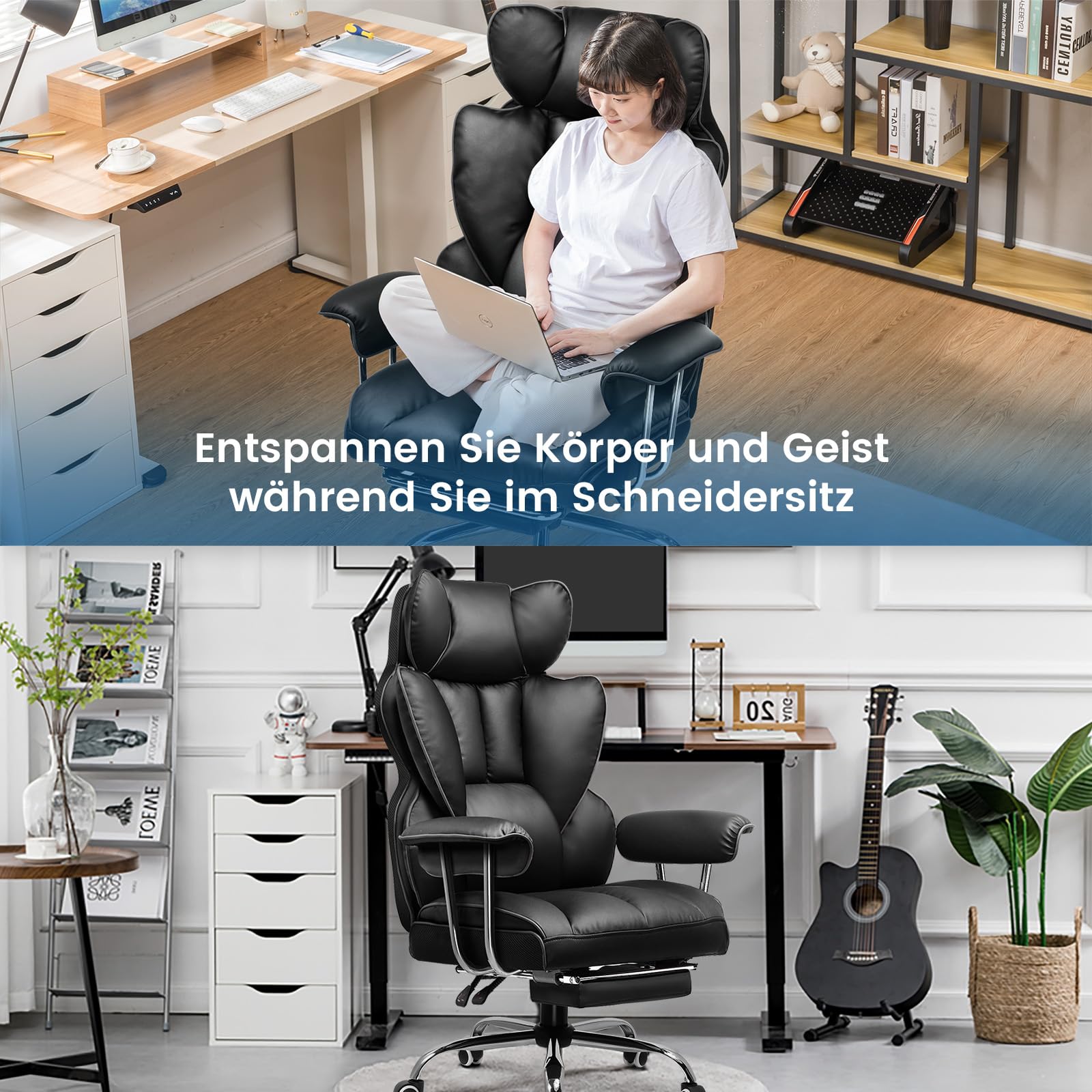 GTPLAYER Gaming Stuhl, Gamer Stuhl, Ergonomischer Bürostuhl mit Fußstütze, Kunstleder, Federsitzkissen, Gaming Chair Gepolstert, Gaming Sessel 180kg Belastbarkeit schwarz