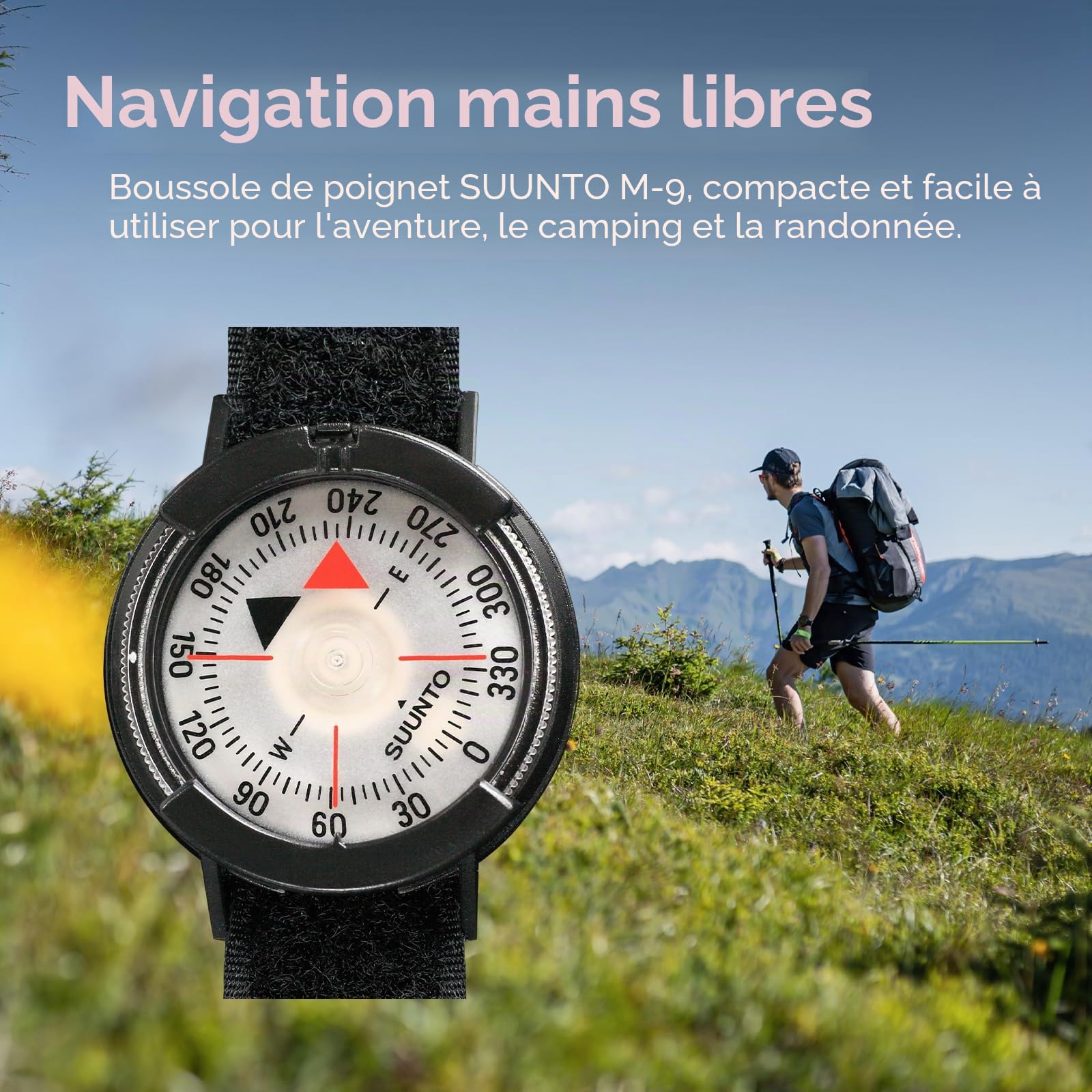 Suunto Compass M-9 NH, Northern Hemisphere, with Velcro Wristband, SS004403001,Black