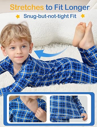 JunNeng Bamboo Viscose Toddler Pajamas, 4 Piece Pjs for Kids Boys