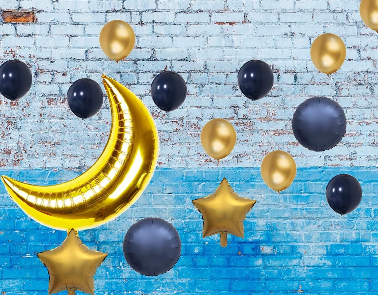InBy 15pcs Navy Blue and Gold Moon Balloon Sky Night Moon Star Theme Balloon Party Decoration Baby Boy Girl Shower Wedding Birthday 36" Moon Foil Mylar Balloon 18" Start Balloon 12" Latex Balloon Kit