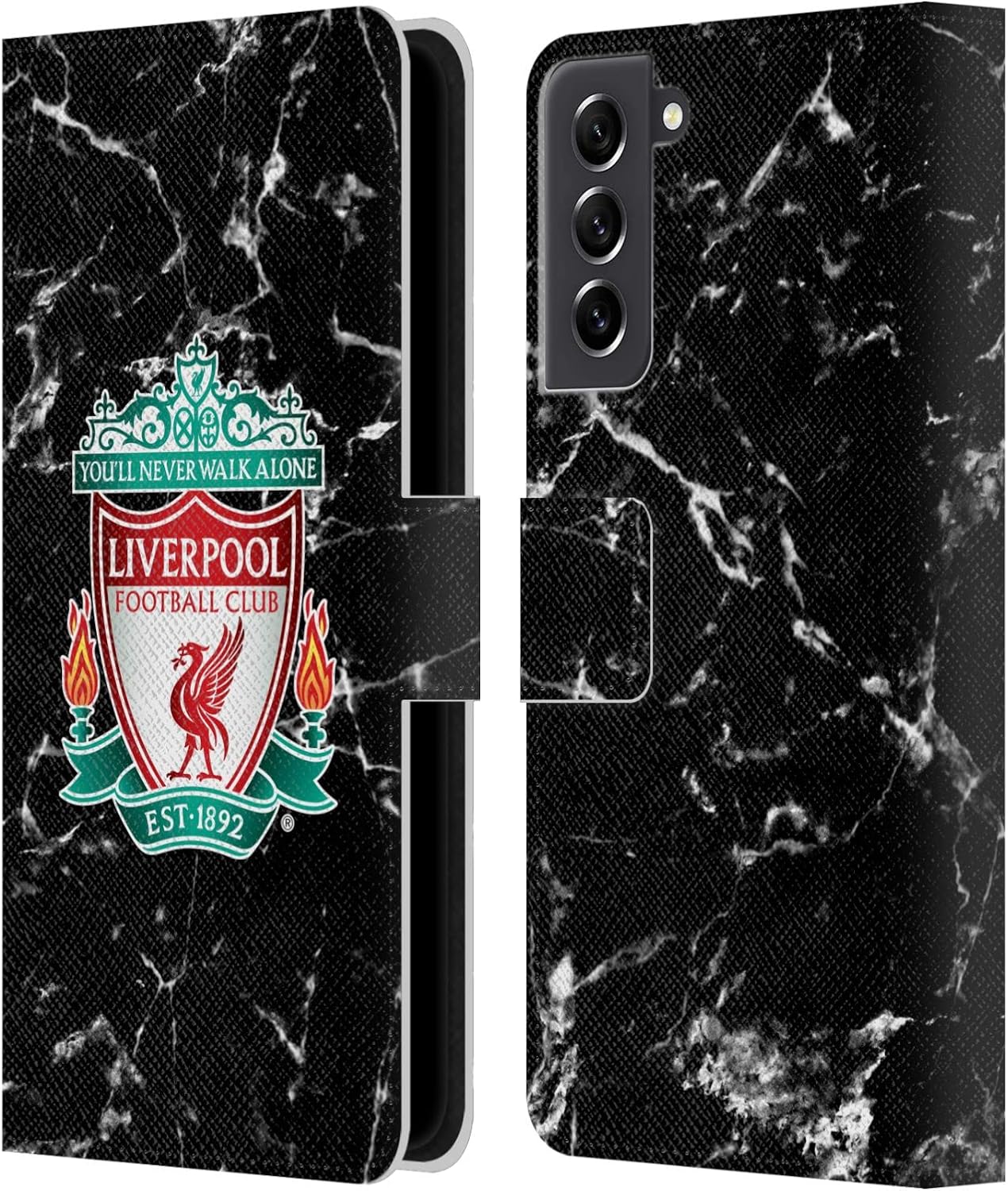 Head Case Designs Officially Licensed Liverpool Football Club Black Crest Marble Leather Wallet Case Compatible with Samsung Galaxy S21 FE 5G