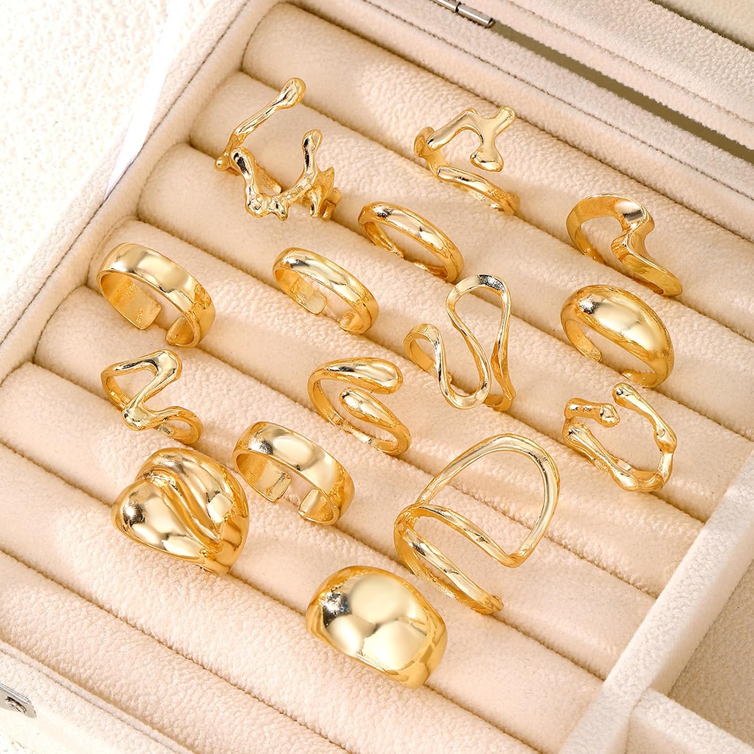 IFKM Gold Chunky Rings Set for Women 14k Gold Plated Thick Dome Stackable Open Rings Trendy Dainty Minimalist Jewelry Gifts