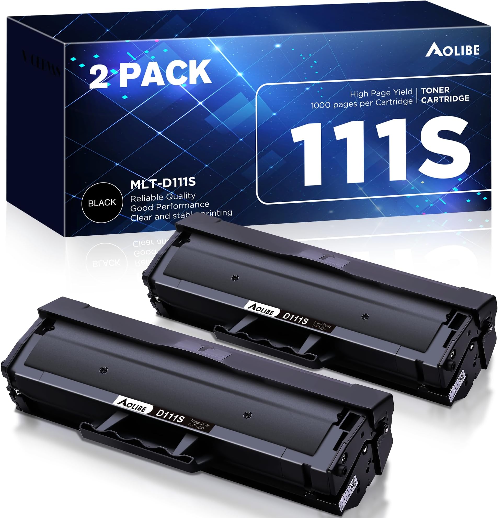 AOLIBE MLT-D111S Toner Cartridge High Yield Compatible for Samsung 111S MLT111S D111S Work with Samsung Xpress M2020W M2070FW M2070W M2020 M2024W Printer (2 Black)
