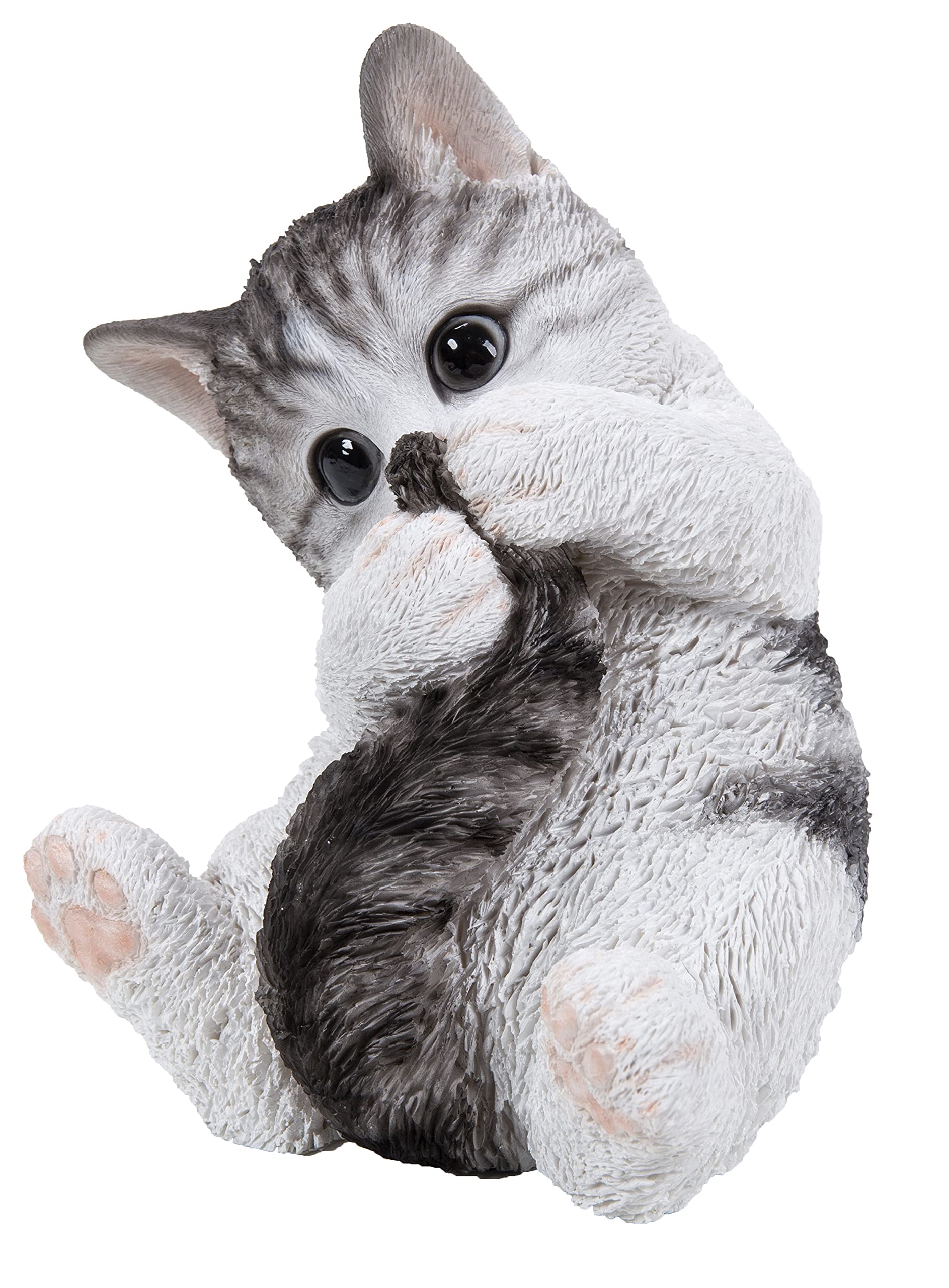 Dehner Decorative Kitten Figurine, Playing, Approx. 13 x 18 x 24.5 cm, Polyresin, Grey/White