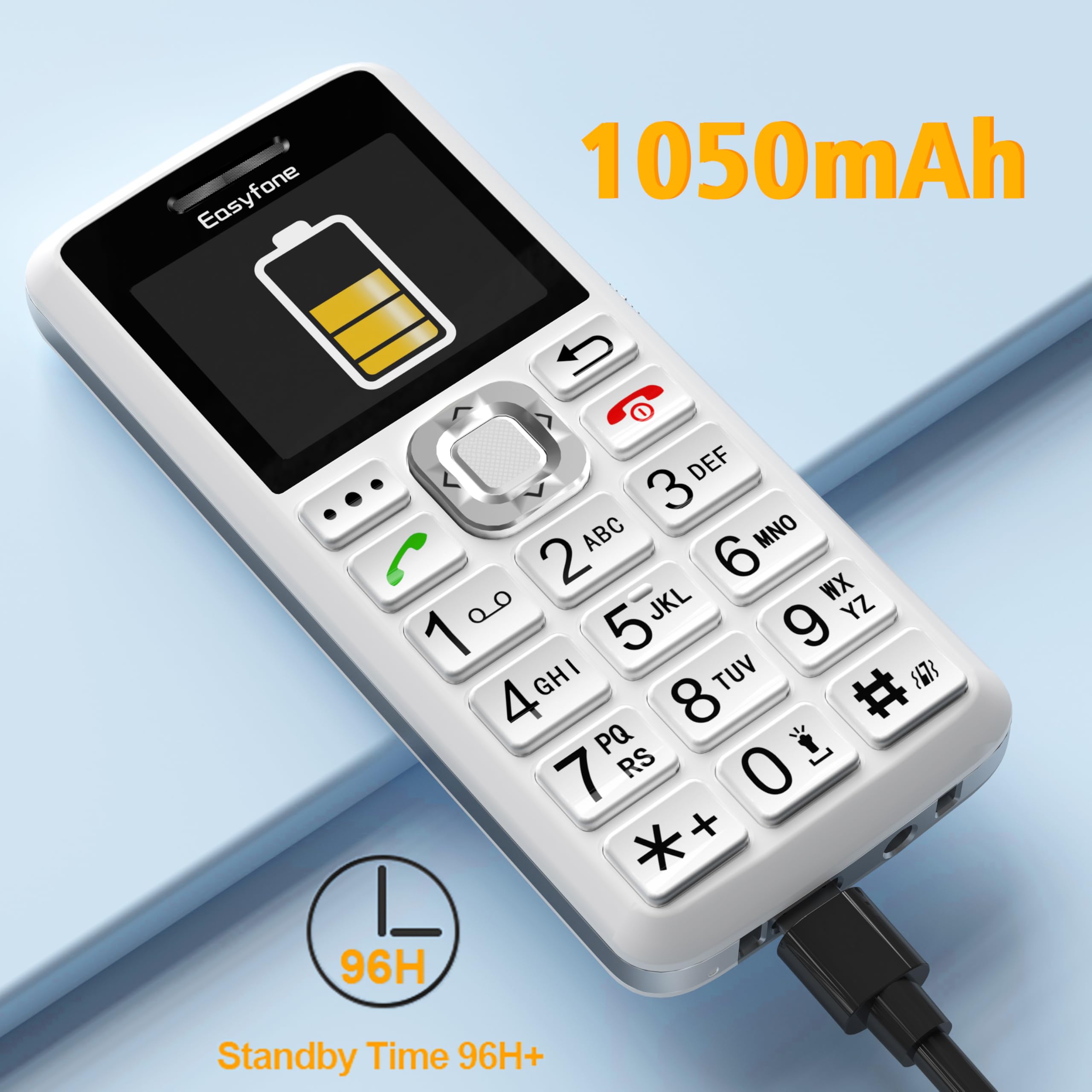 Easyfone T200 4G Mobiltelefon Tastenhandy ohne Vertrag für Senioren und Kinder mit Taschenlampe - FM-Radio - Bluetooth - SOS - Telefon mit großen Tasten (Weiß) | Einfache Bedienung