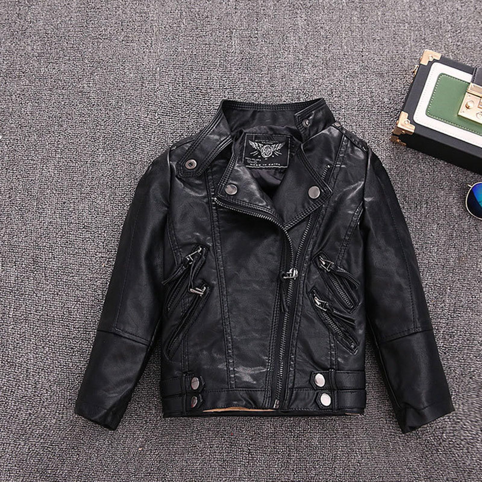 Generisch Categoría de producto Chaqueta para niña – Chaqueta de piel de primavera con aspecto de moto Chaqueta de piel sintética para ?