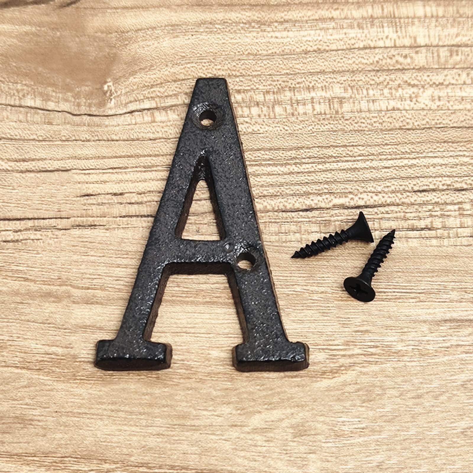 3D House Plaque Numbers 0-9 Letter A-Z Black Cast Iron 8cm Metal Digital Door Plate Sign with Screws Alphabet Home Outdoor Anti-Rust Exterior Signage Doorplate Hotel Apartment Street Mailbox (A)