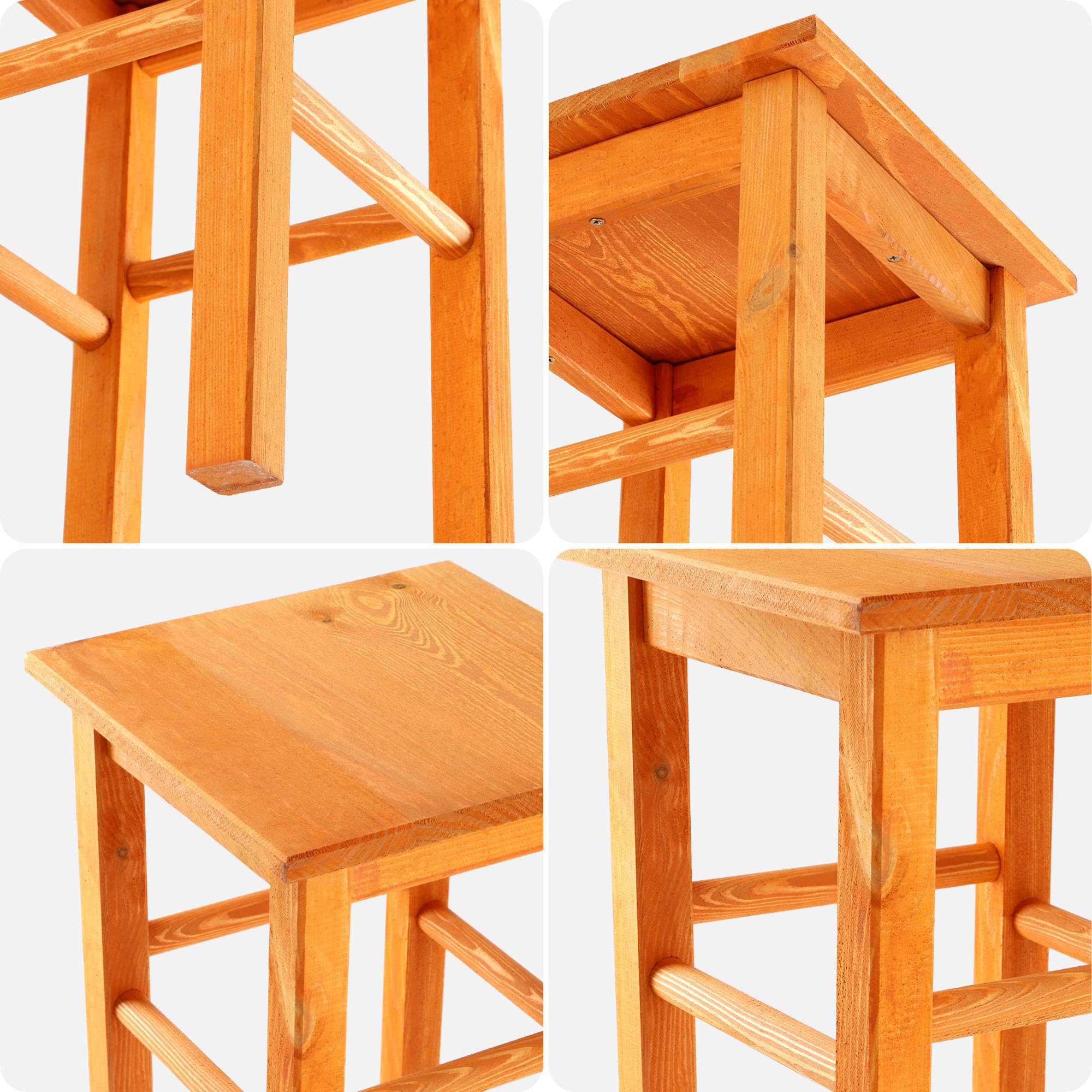 KADAX Taburete de Madera de Pino Natural Sin Pintar - 3 Modelos, Silla de Bar, Reposapiés, Escalón (Cuadrado Marrón)