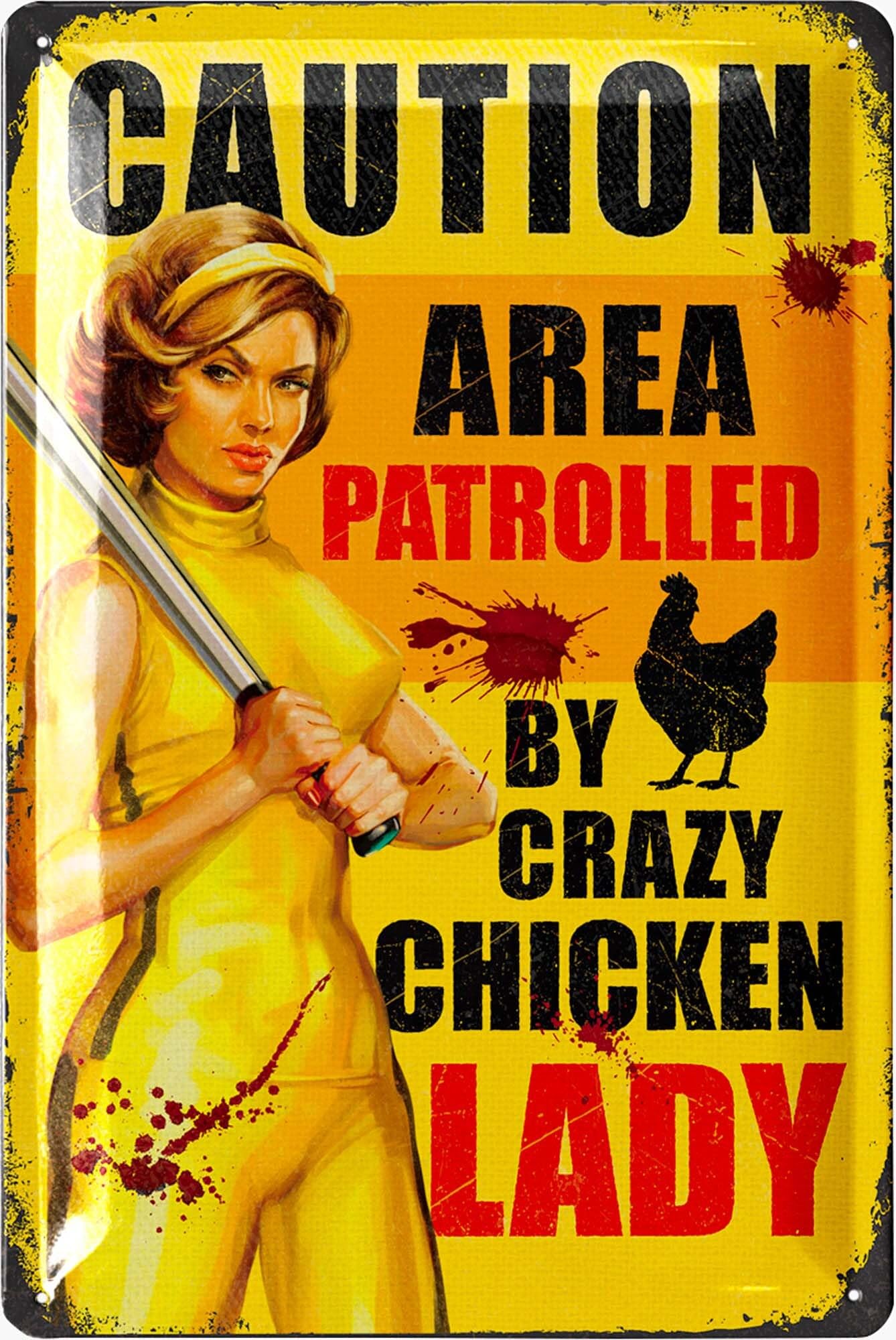 Chicken Signs for Outdoor - Funny 'Crazy Chicken Lady', Decor & Gifts, Metal 12x8"