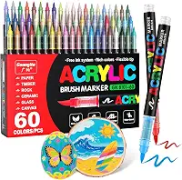 Guangna Marcadores de tinta acrílica, ponta de pincel, 60 cores vivas com sistema de controle de tinta líquida direta, caneta de tinta profissional para pintura rupestre, tela, vidro, plástico, tecido