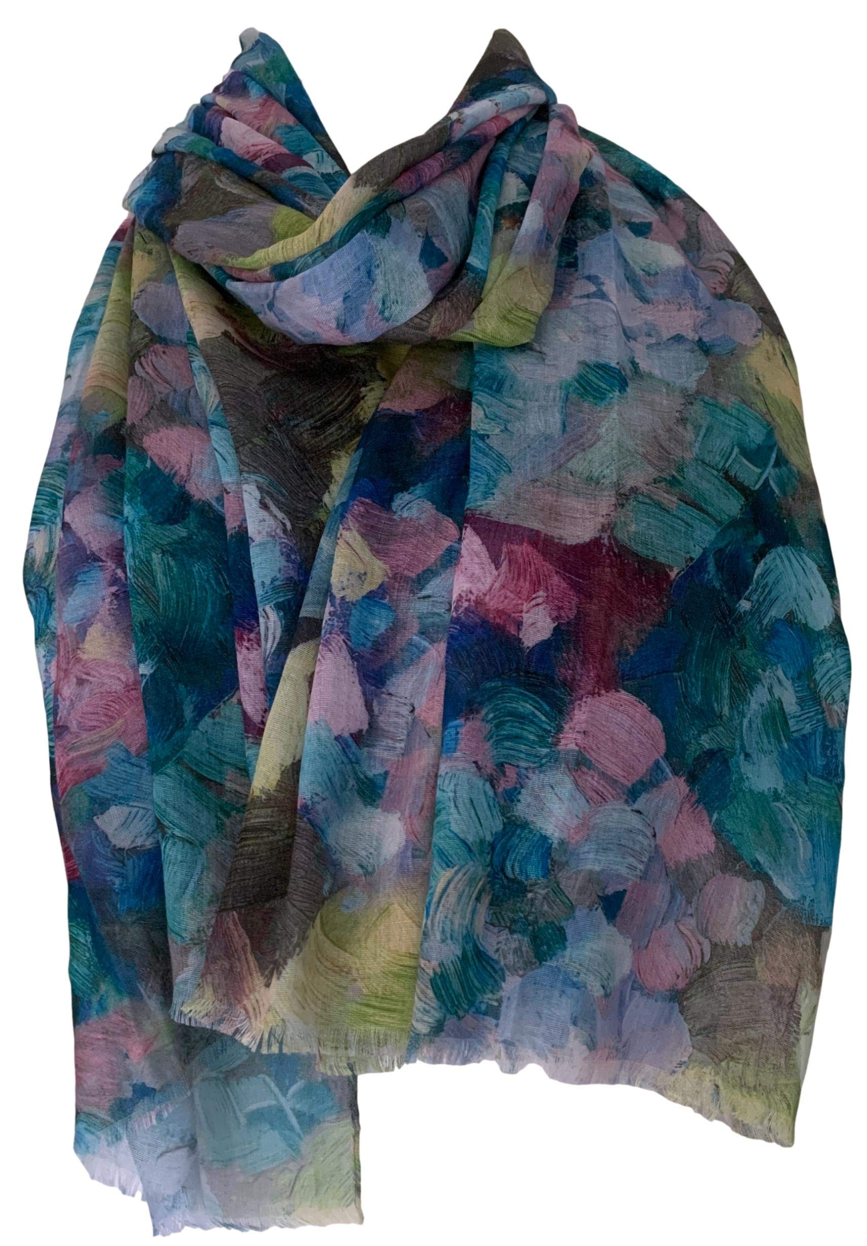Purple Possum® Blue Floral Scarf Pink Green Abstract Flowers Large Flower Shawl Ladies Large Lightweight Wrap