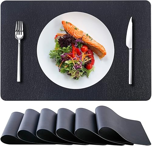 Miniatura 1 de Juego de 6 manteles individuales de piel sintética, resistentes al calor, impermeables, protectores para mesa de cocina, lavables, fáciles de