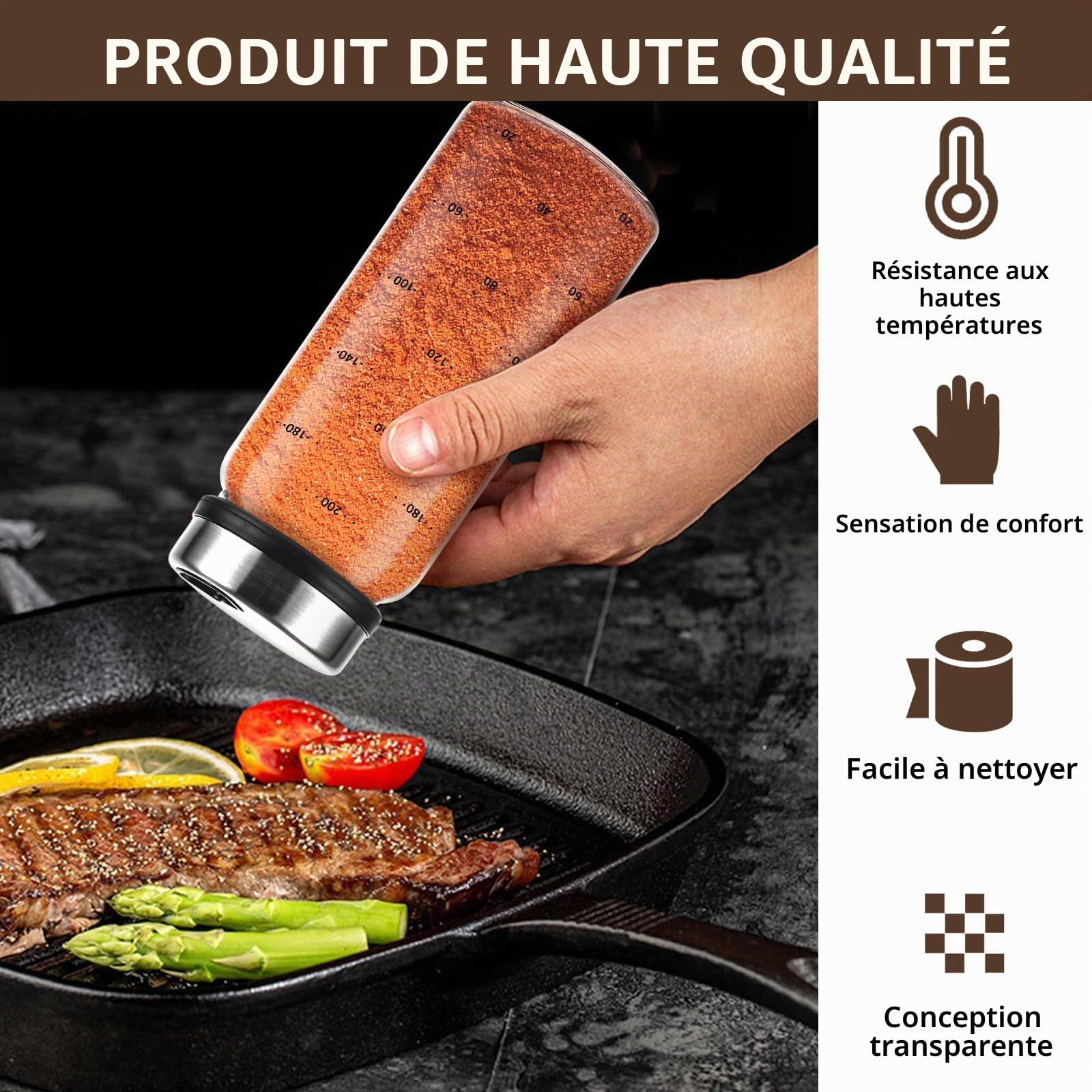 APACALI 4 Pièces Pot Epices Verre 200ml, Bocaux à Épices Borosilicaté, Pot pour Epices Cuisine Vide Avec Couvercle Rotatifs, Pot de Rangement pour lespour cuisine, barbecue en plein air