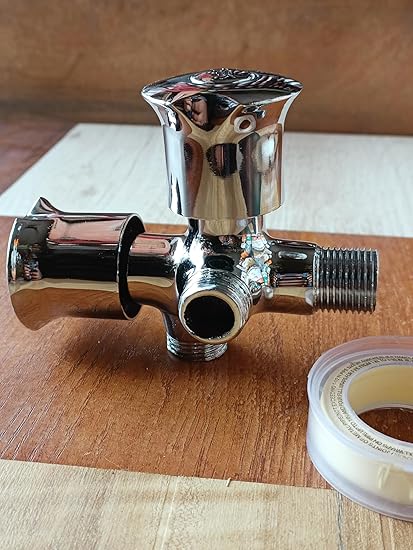 Keshav's Otik brass 2 in 1 heavy angle chrome finish 2 in 1 angle valve for pipe connection in bathroom with wall Flange and Teflon tape (Pack of 1)