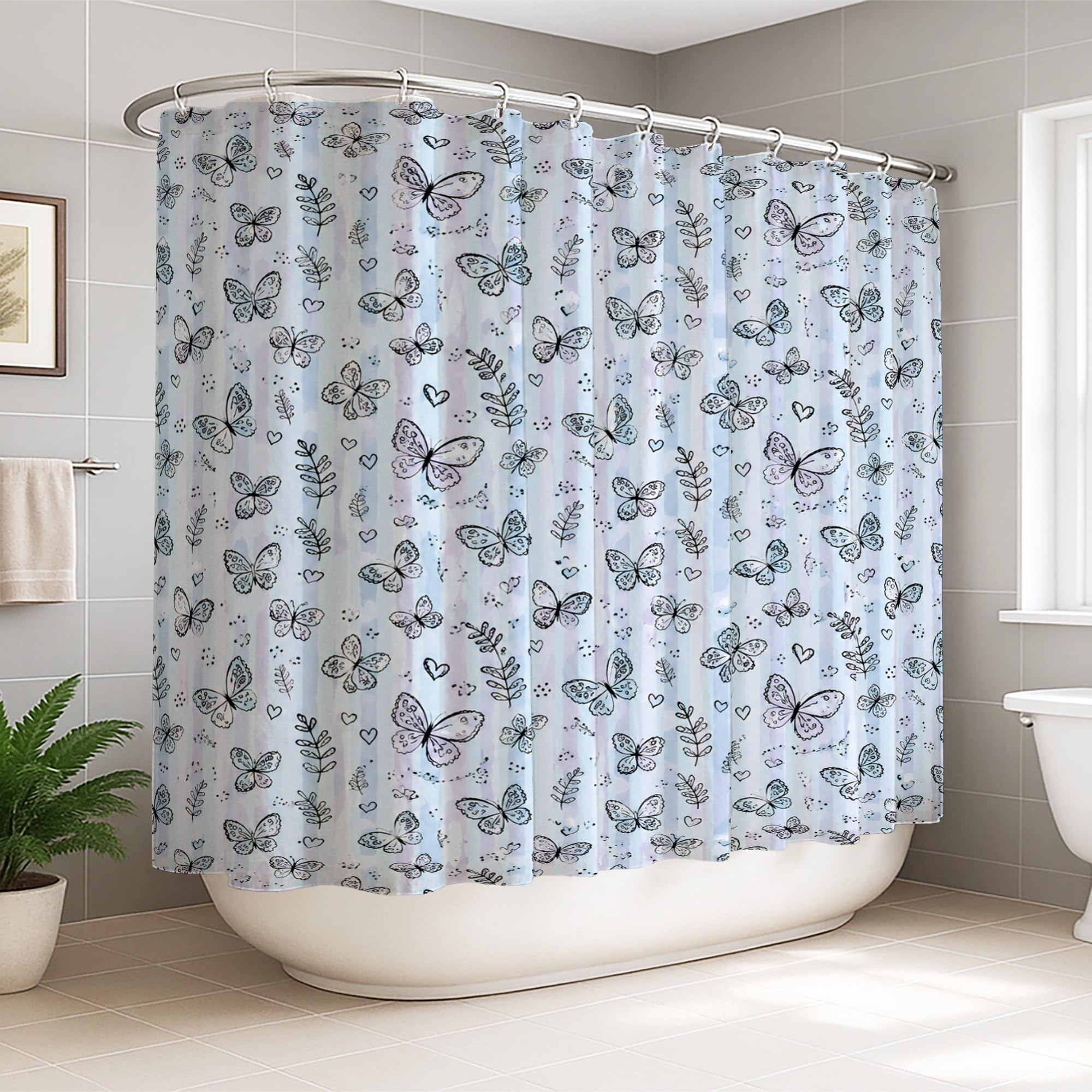 Rideau de douche en polyester de qualité supérieure grand format style printanier chic bleu