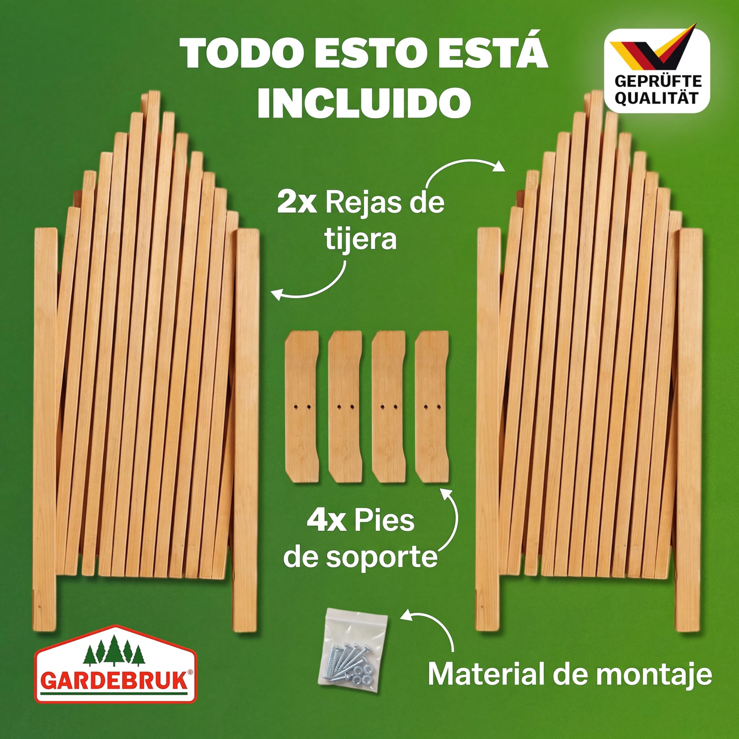 GARDEBRUK® Celosía Extensible 2 uds. Madera hasta 200cm Plantas Trepadoras Enrejado Jardín Valla Separador Terraza