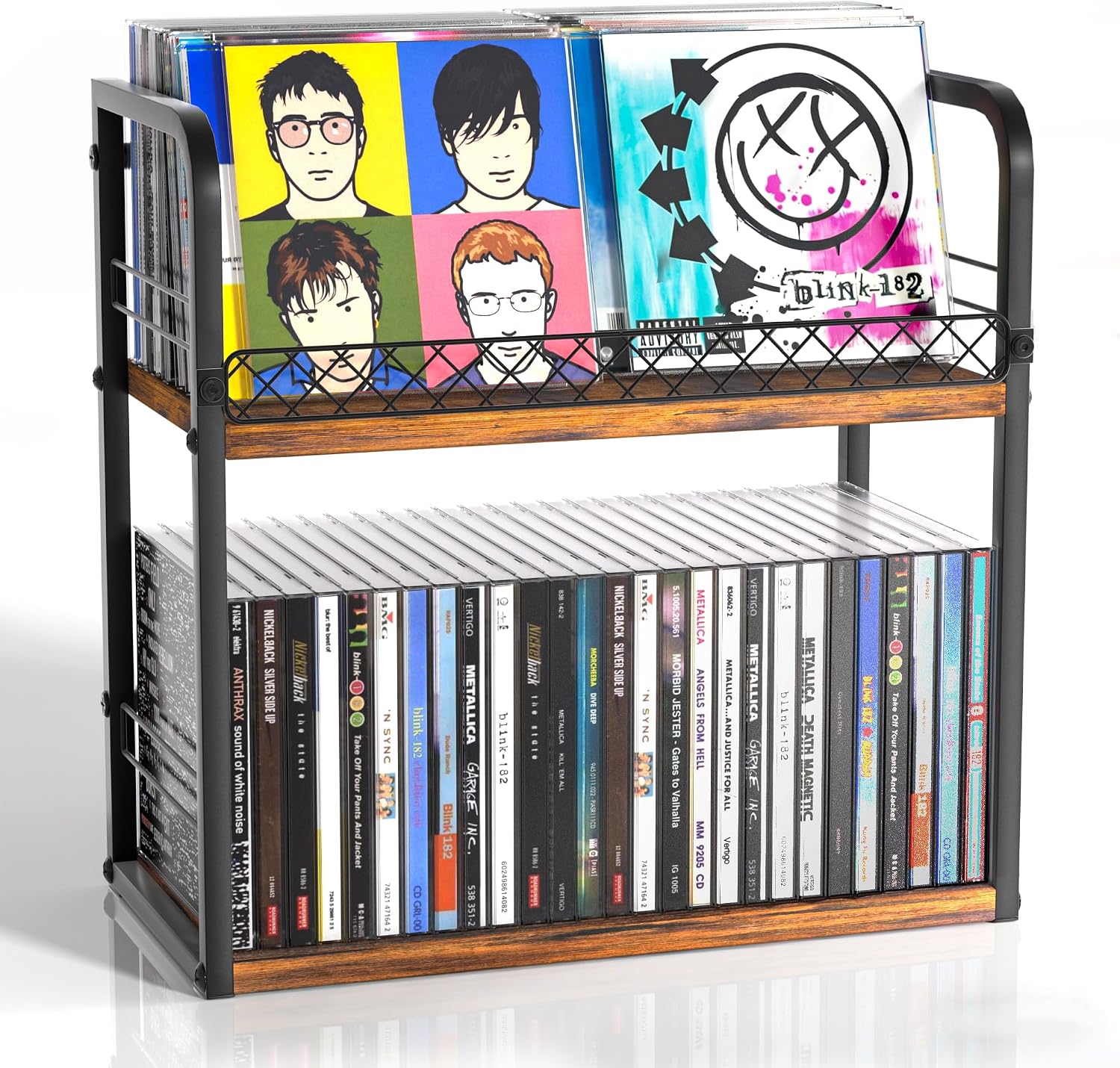 Alyoen 2-Tier CD Holder, CD Storage Rack, CD Organizer with Display Top Shelf, CD Case Holder for Home Office, Holds Up to 60 Standard, Ideal for Music Enthusiasts
