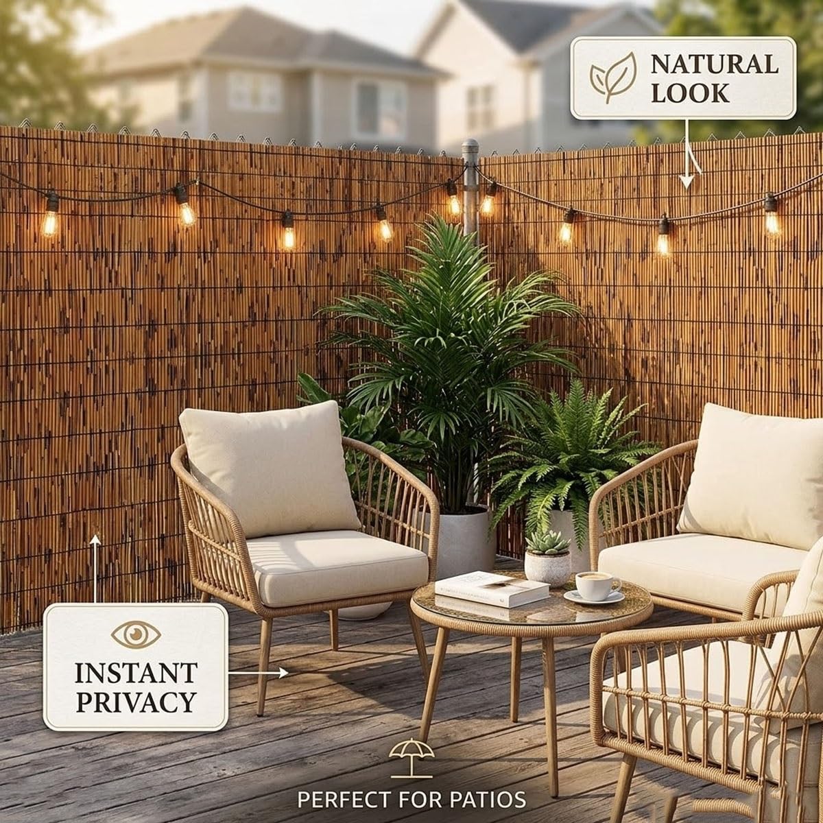 Générique Brise Vue en Roseau Naturel Rouleau de Clôture en Bambou 50-240cm Haut Clôture D'intimité Ombrage Au Soleil/Respirante Clôture Décorative pour Piscine/Terrasse/Patio/Jardin(Brun,150x600cm)